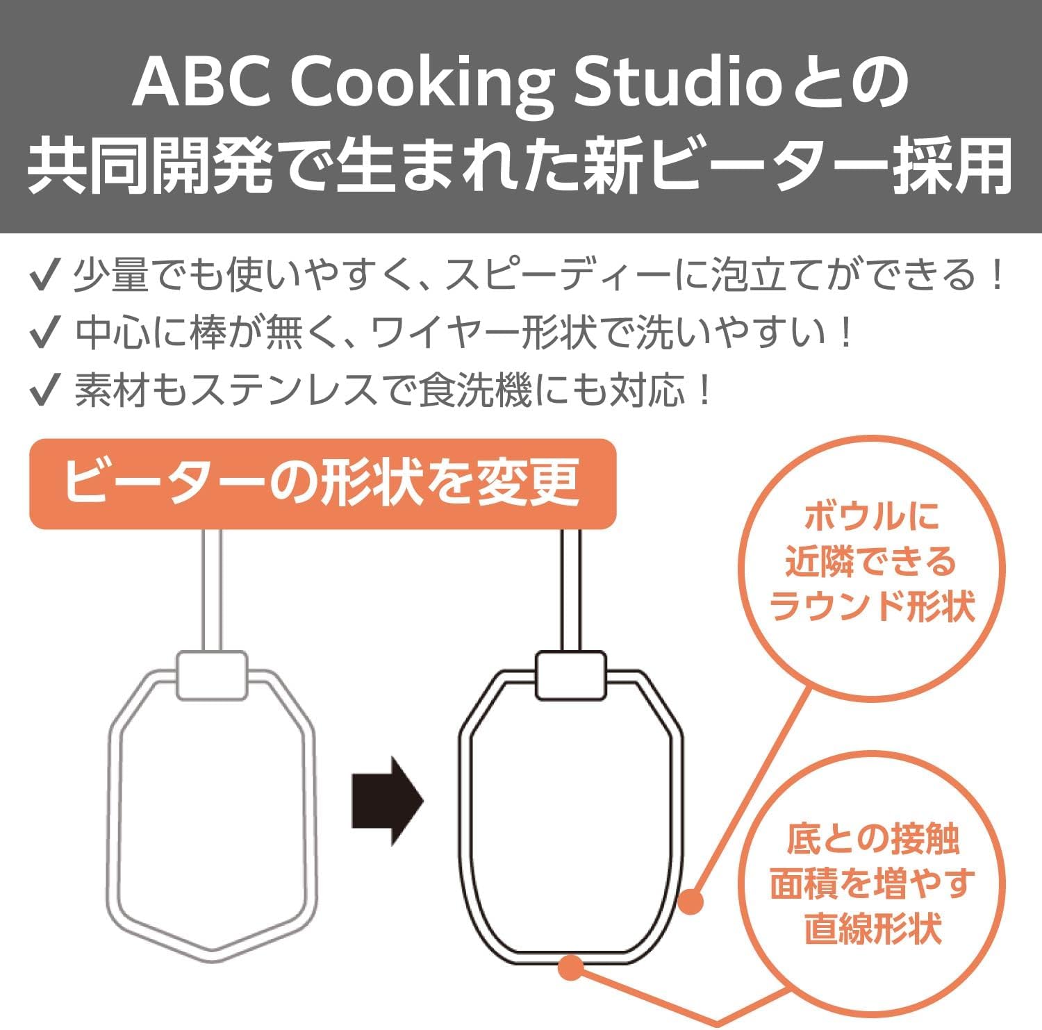 自立式ハンドミキサー 5段階切替 シルバー 【ABC Cooking Studio共同開発】 取り外し簡単 ビーター収納付き