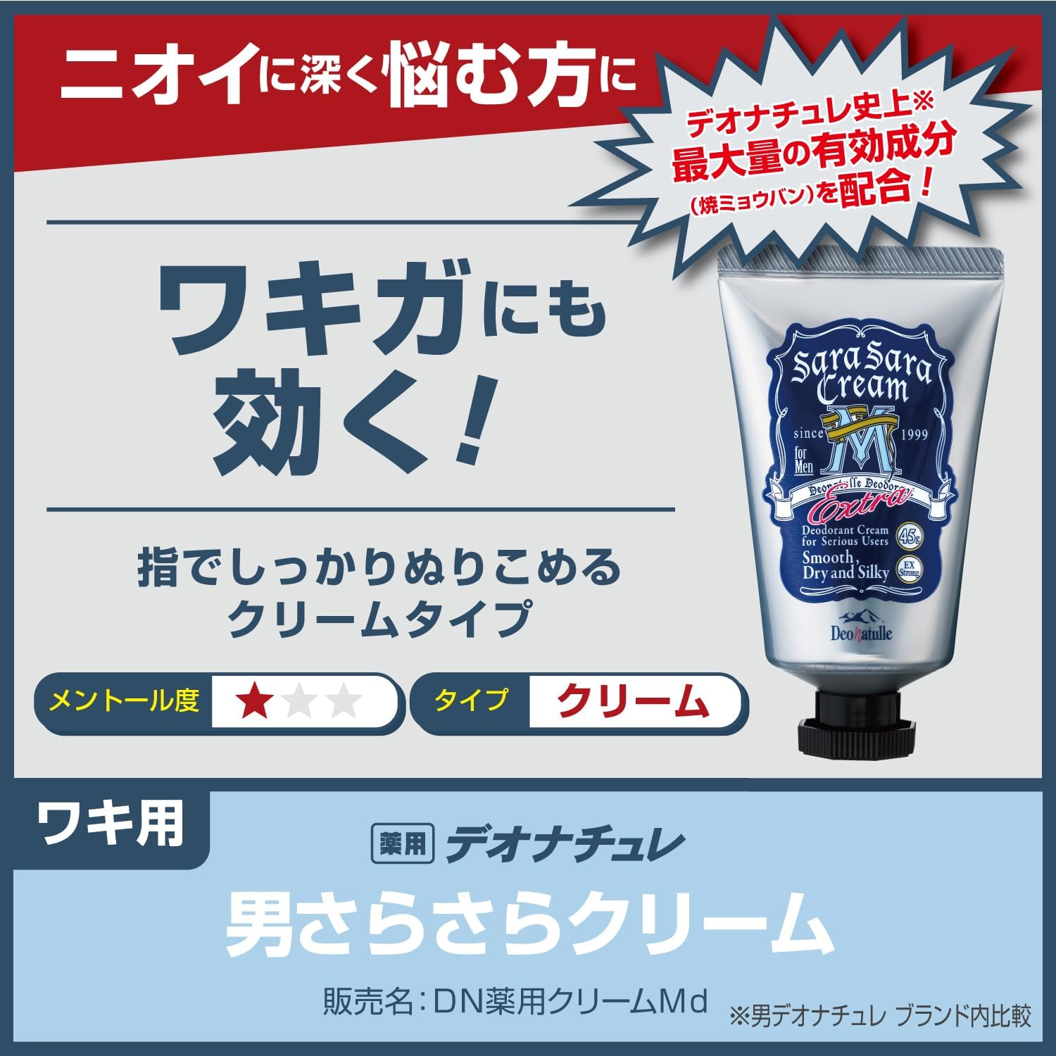 男さらさらクリーム 限定ボトル 【医薬部外品】 メンズワキ用制汗剤 45g さらさらパウダー付 無香料