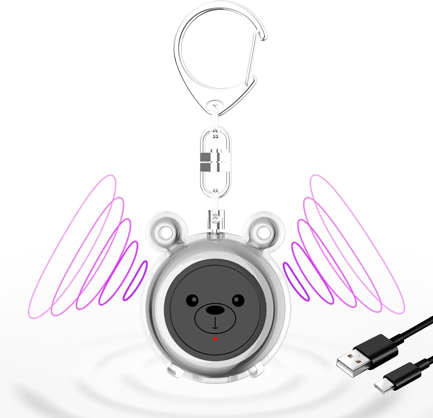 防犯アラーム 130dB USB充電式 LEDライト 2灯 防水 シンプル 子供向け ブラック