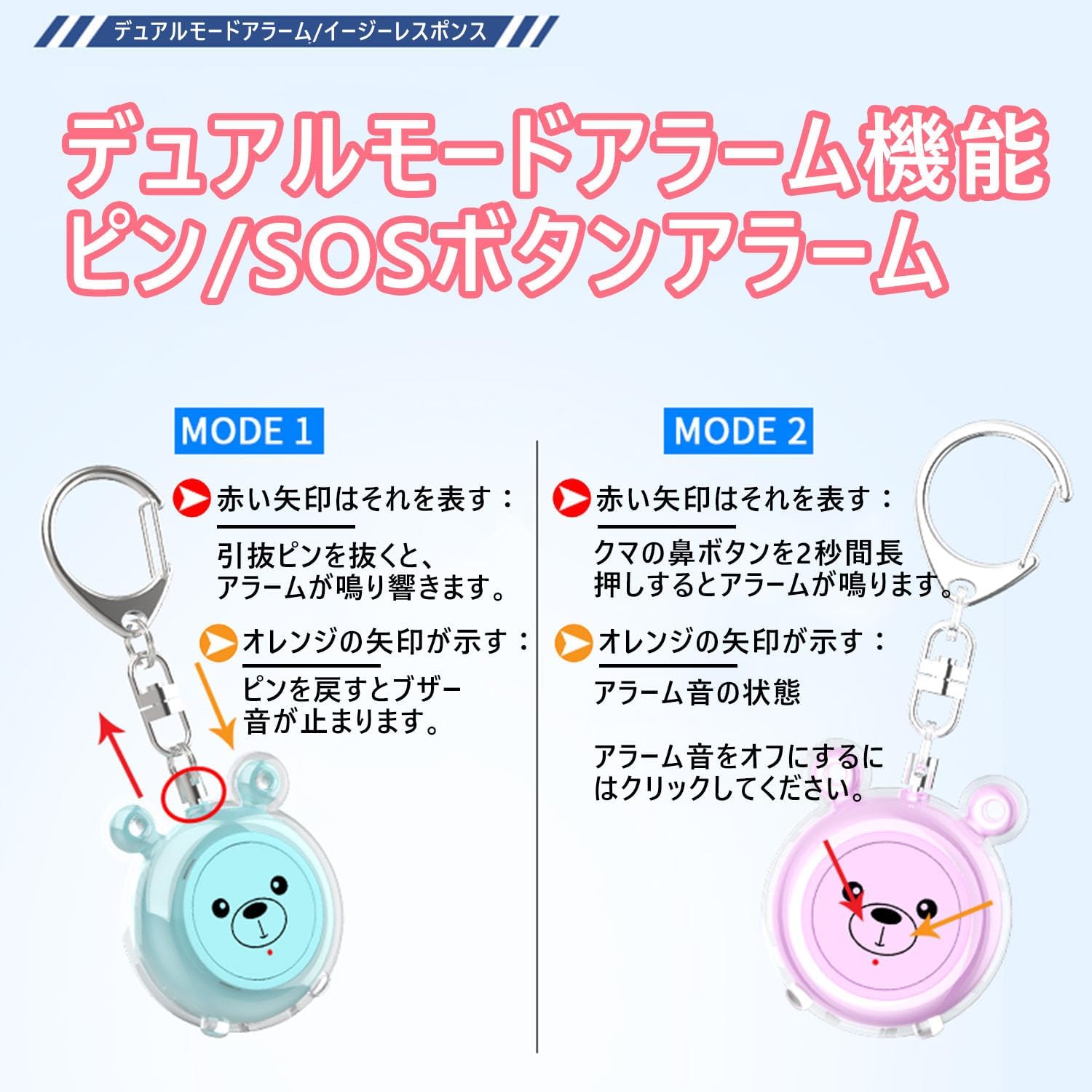 防犯アラーム 130dB USB充電式 LEDライト 2灯 防水 シンプル 子供向け ブラック