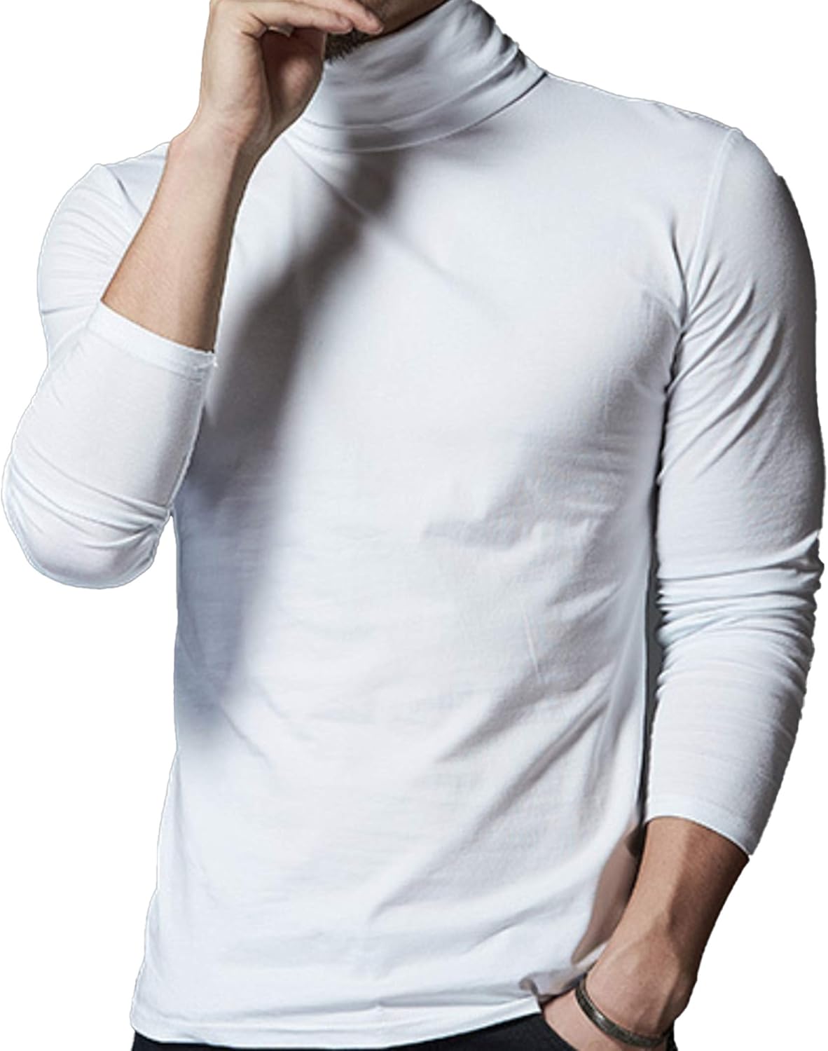 メンズ薄手タートルネック長袖Tシャツ・綿素材