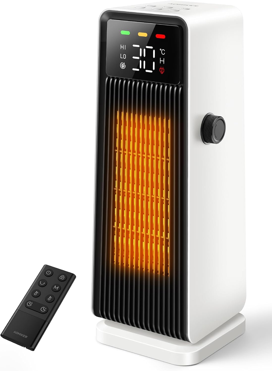 【省エネ・静音】Aomiker セラミックヒーター 小型 1200W/800W リモコン付 3段階温度調整 自動首振り 転倒オフ機能 2024年モデル