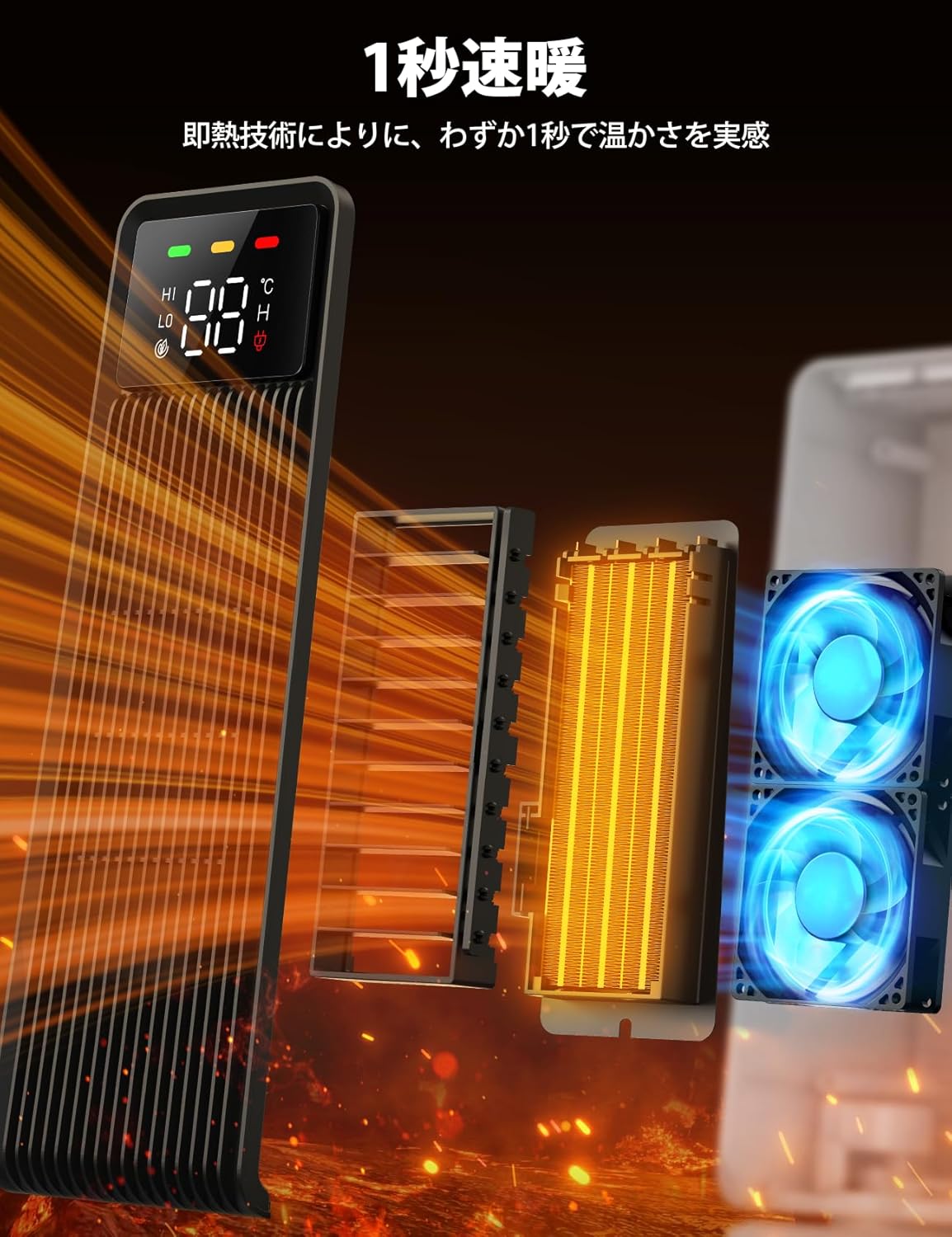【省エネ・静音】Aomiker セラミックヒーター 小型 1200W/800W リモコン付 3段階温度調整 自動首振り 転倒オフ機能 2024年モデル