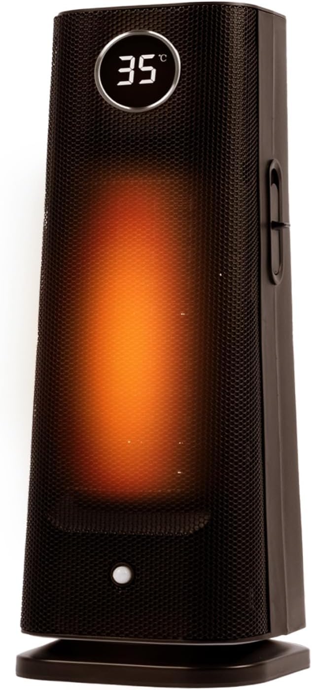 1200Wセラミックヒーター 人感センサー付きコンパクト暖房機 リモコンタイマーLEDライト静音