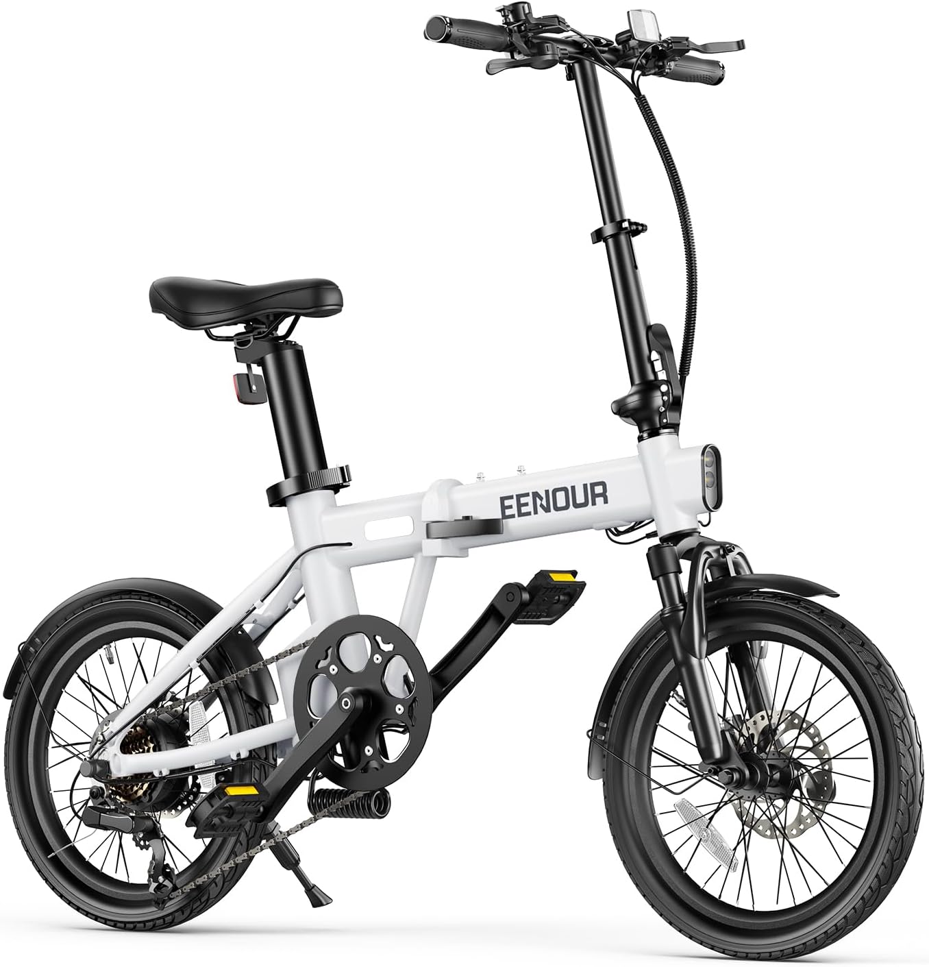 通勤向け 16インチ折りたたみ式電動アシスト自転車 EENOUR C1 350Wシマノ7段変速 サスペンション搭載 マットホワイト