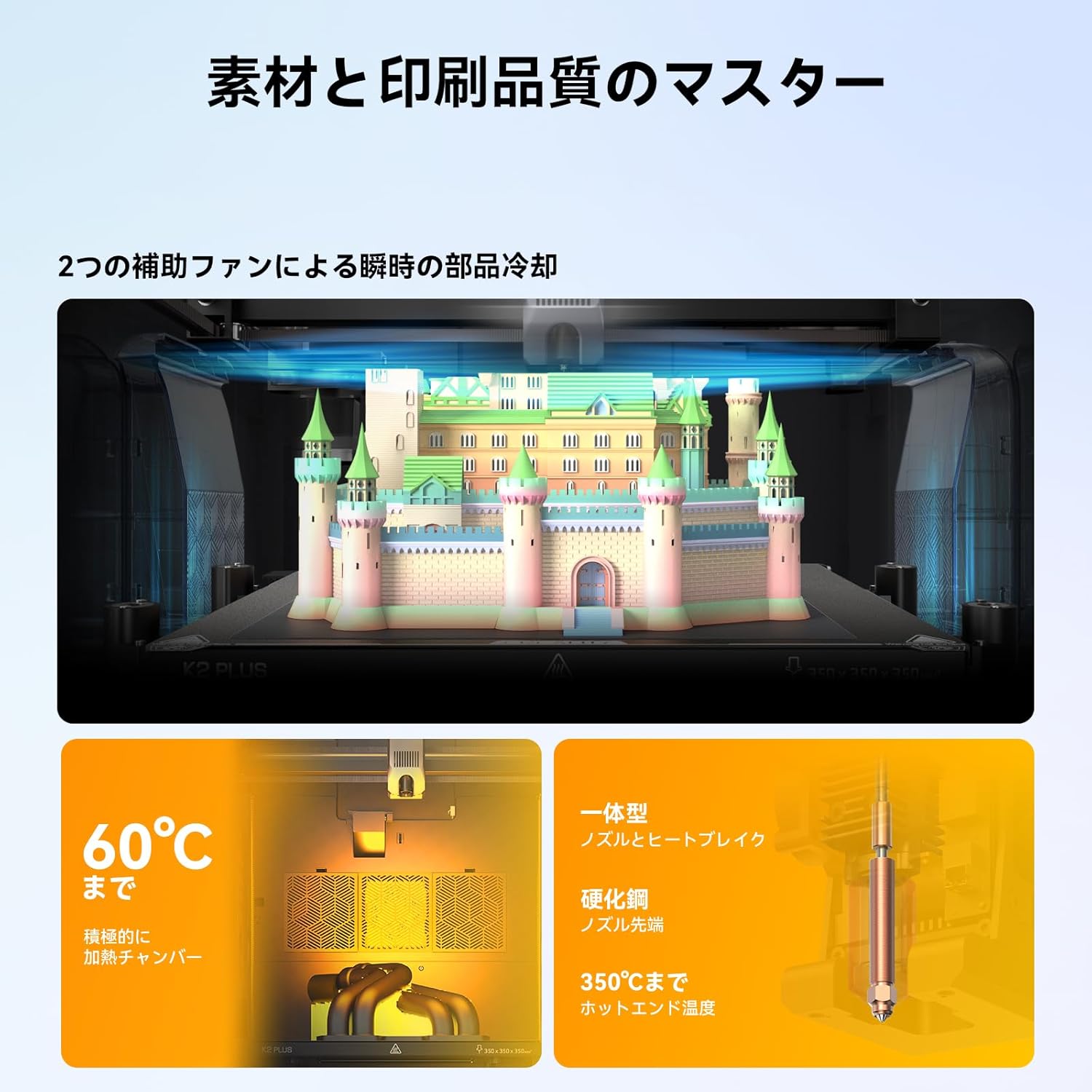 Creality K2 Plus Combo 3Dプリンター 多色造形 自動レベリング ダイレクトドライブ 造形サイズ350mm x 350mm x 350mm