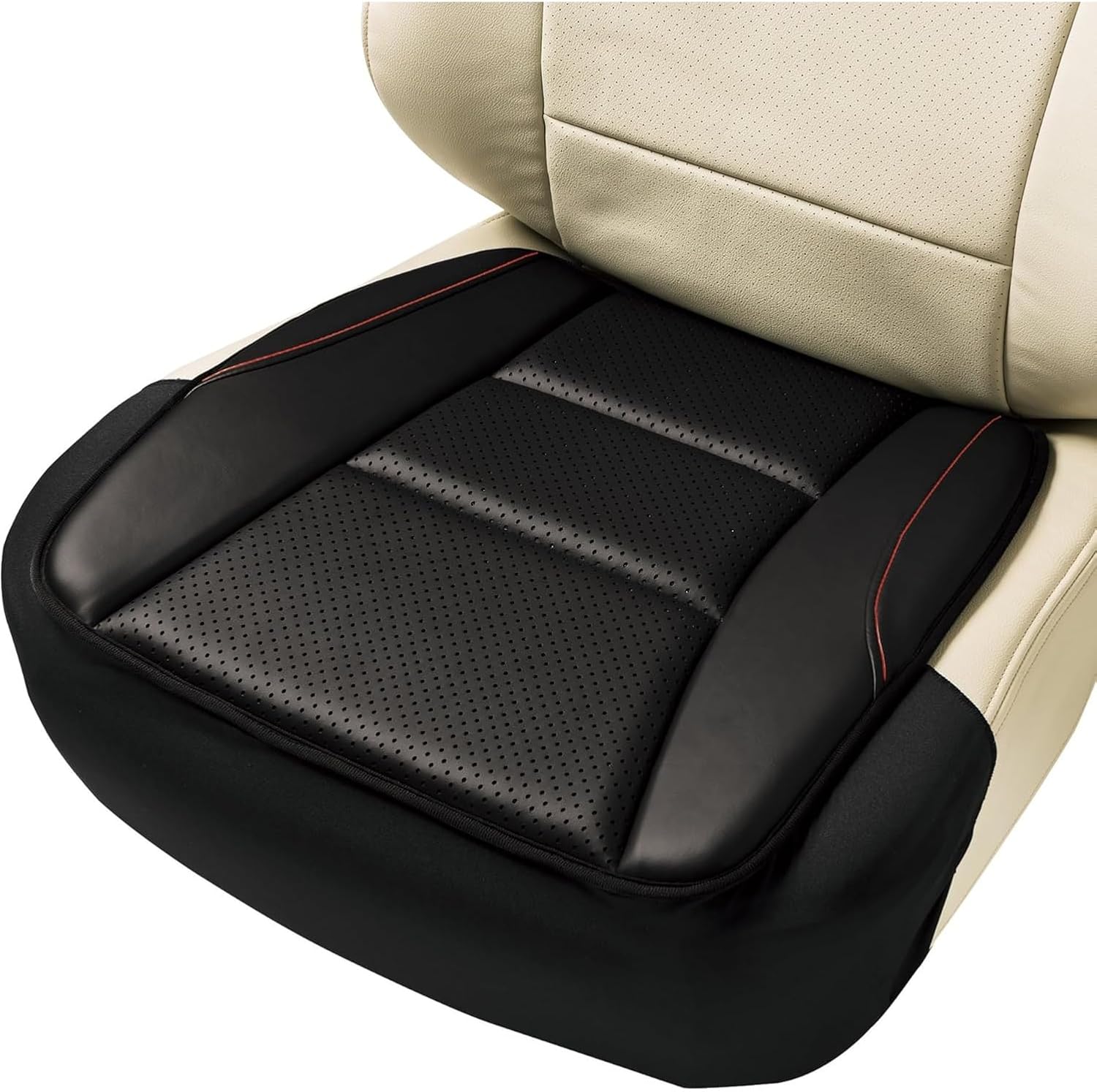 ヒップ型レザーシートクッション スカート型ストッパー付き ブラック 45x45x2cm 軽/普通車用