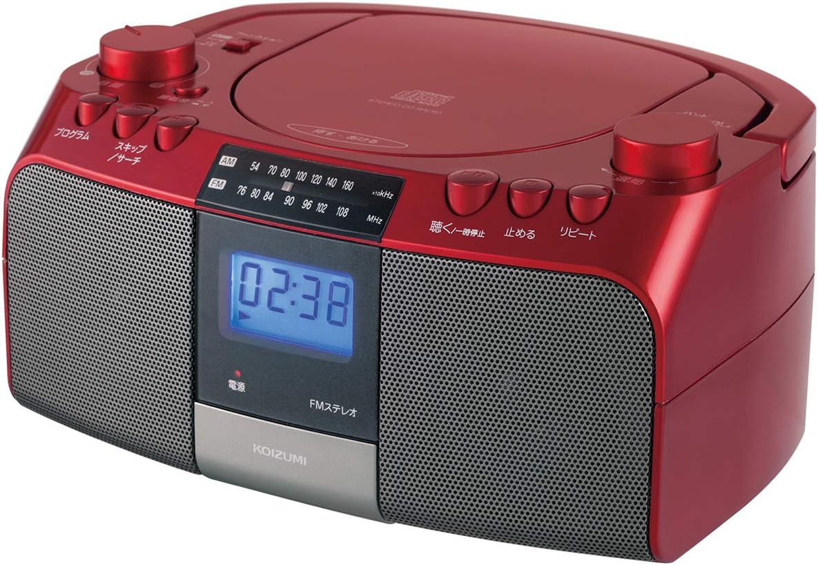 コイズミ ワイドFM対応 CDラジオ 大型液晶 レッド SAD-4705/R