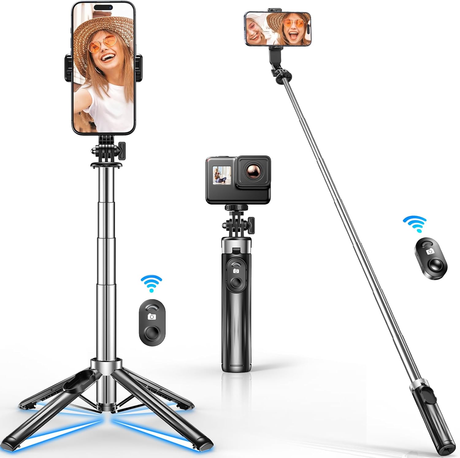 【自撮り棒】【Bluetooth・折りたたみ式】コンパクト・軽量・最大103cm・スマホスタンド