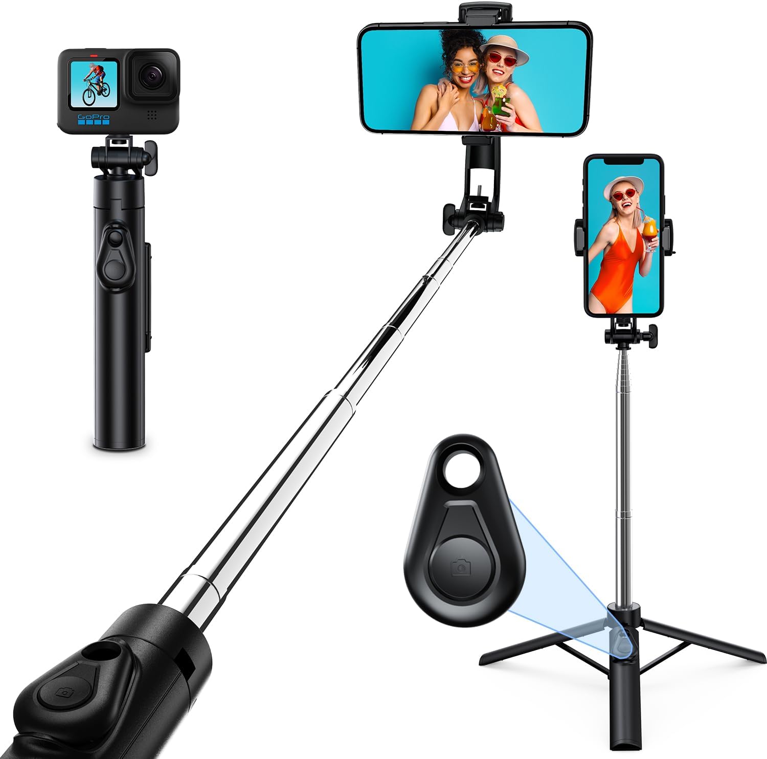 【2025新登場】Bluetooth対応 超軽量自撮り棒 三脚・リモコン付き 360°回転 折りたたみ コンパクト ブラック