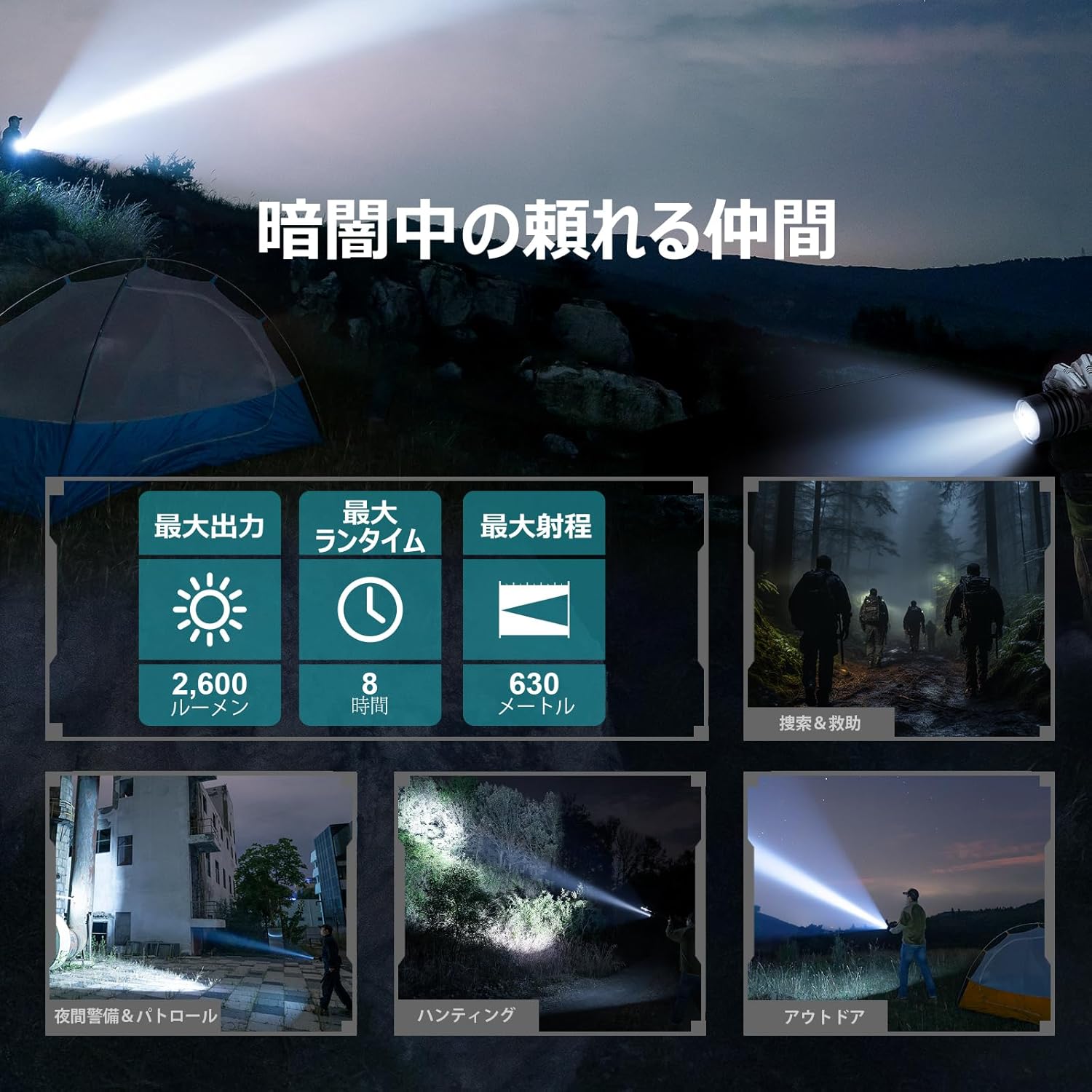小型タクティカル懐中電灯 OLIGHT WARRIOR X 4 2600ルーメン デュアル充電式 IPX8防水 (ブラック)