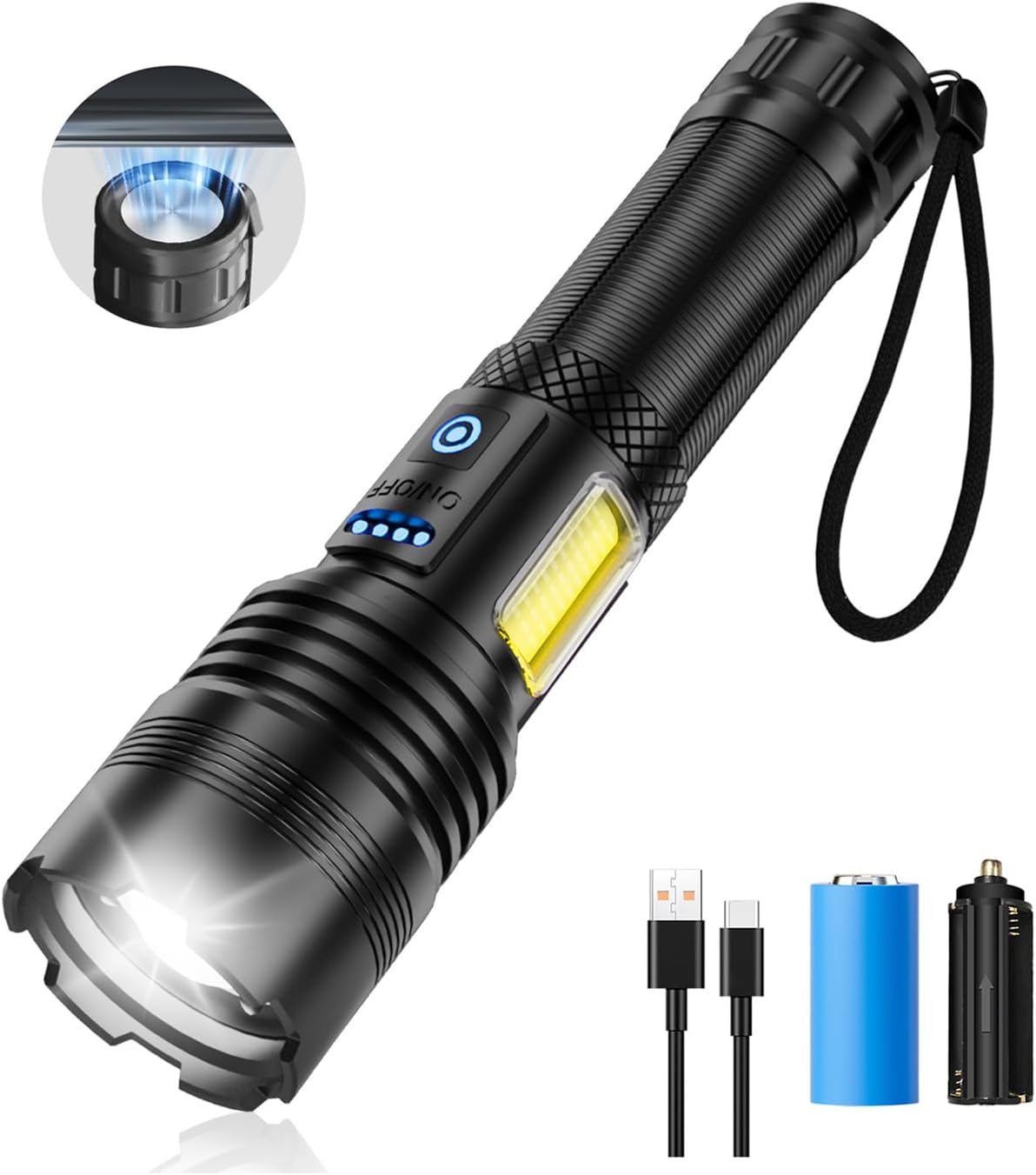 強力LED懐中電灯 XHP160・マグネット付き・5800mAh・充電式・IPX6防水・タクティカル・SOSモード・キャンプ・防災用