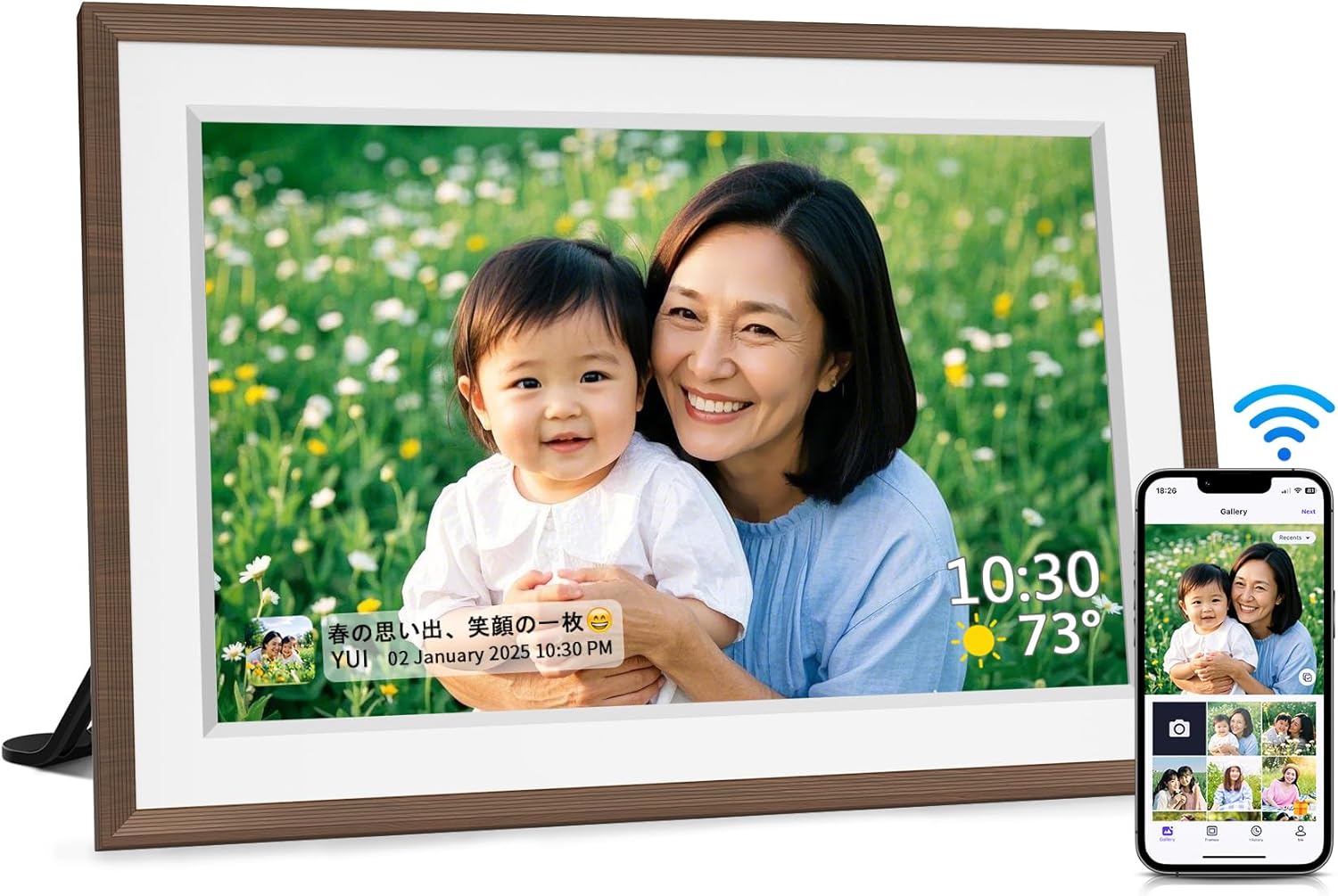 Wi-Fiデジタルフォトフレーム 10.1インチ 1280x800 32GB 内蔵 ブラウン木目 結婚祝い・誕生日・母の日・父の日・敬老の日対応