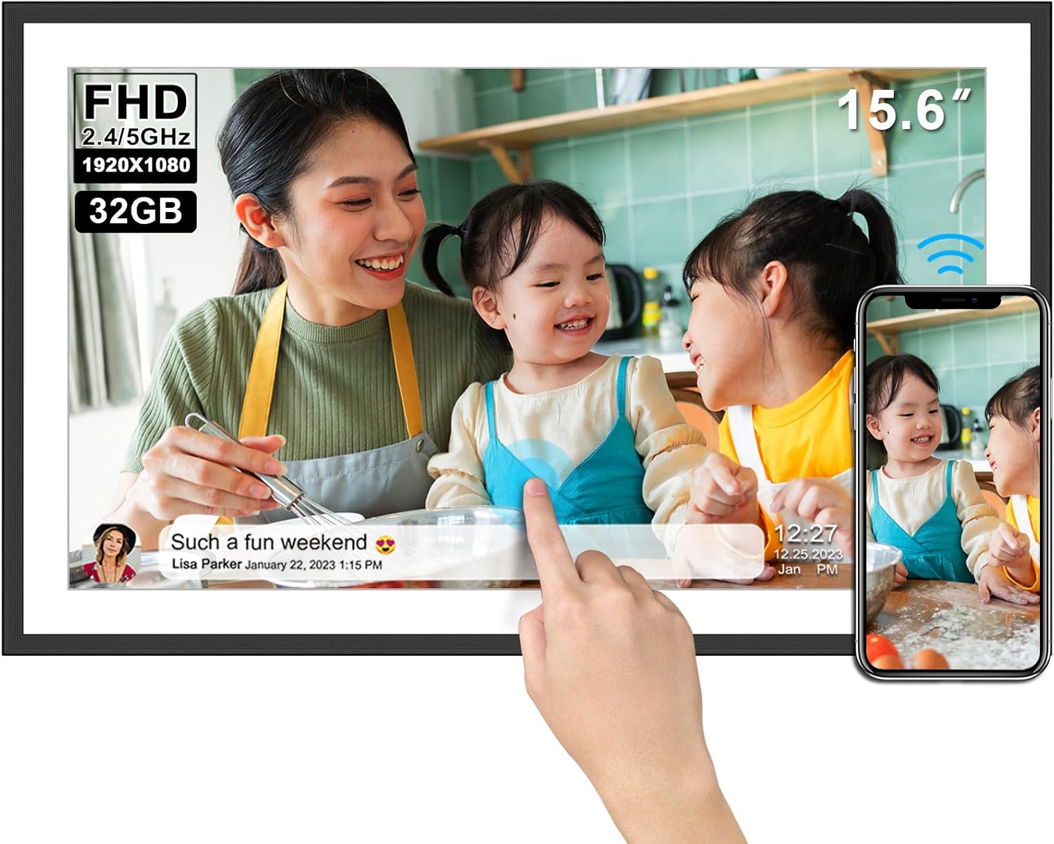 WiFi対応 15.6インチデジタルフォトフレーム 32GB FHDタッチスクリーン