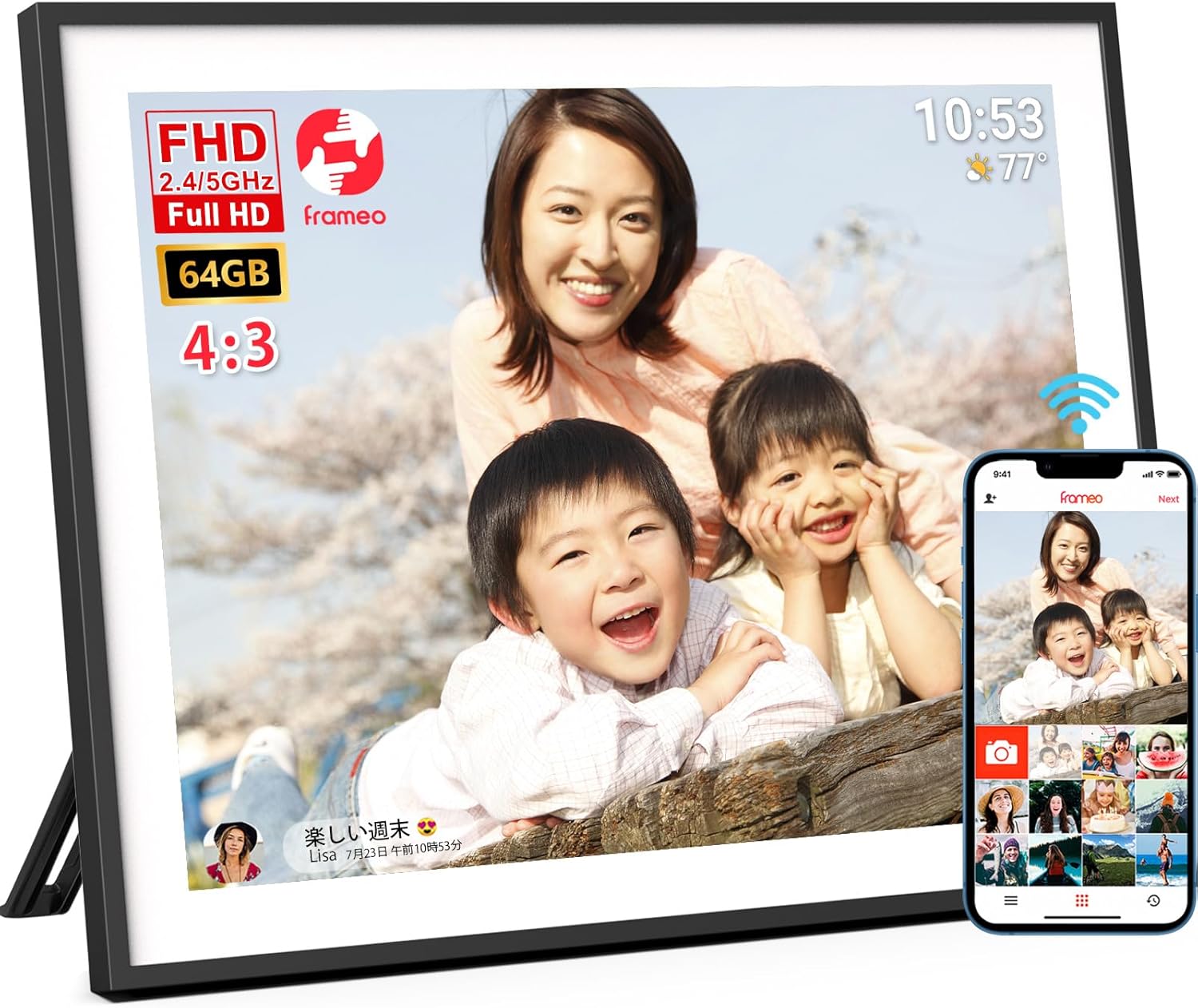 WiFiデュアルデジタルフォトフレーム19インチ・64GB・壁掛け対応
