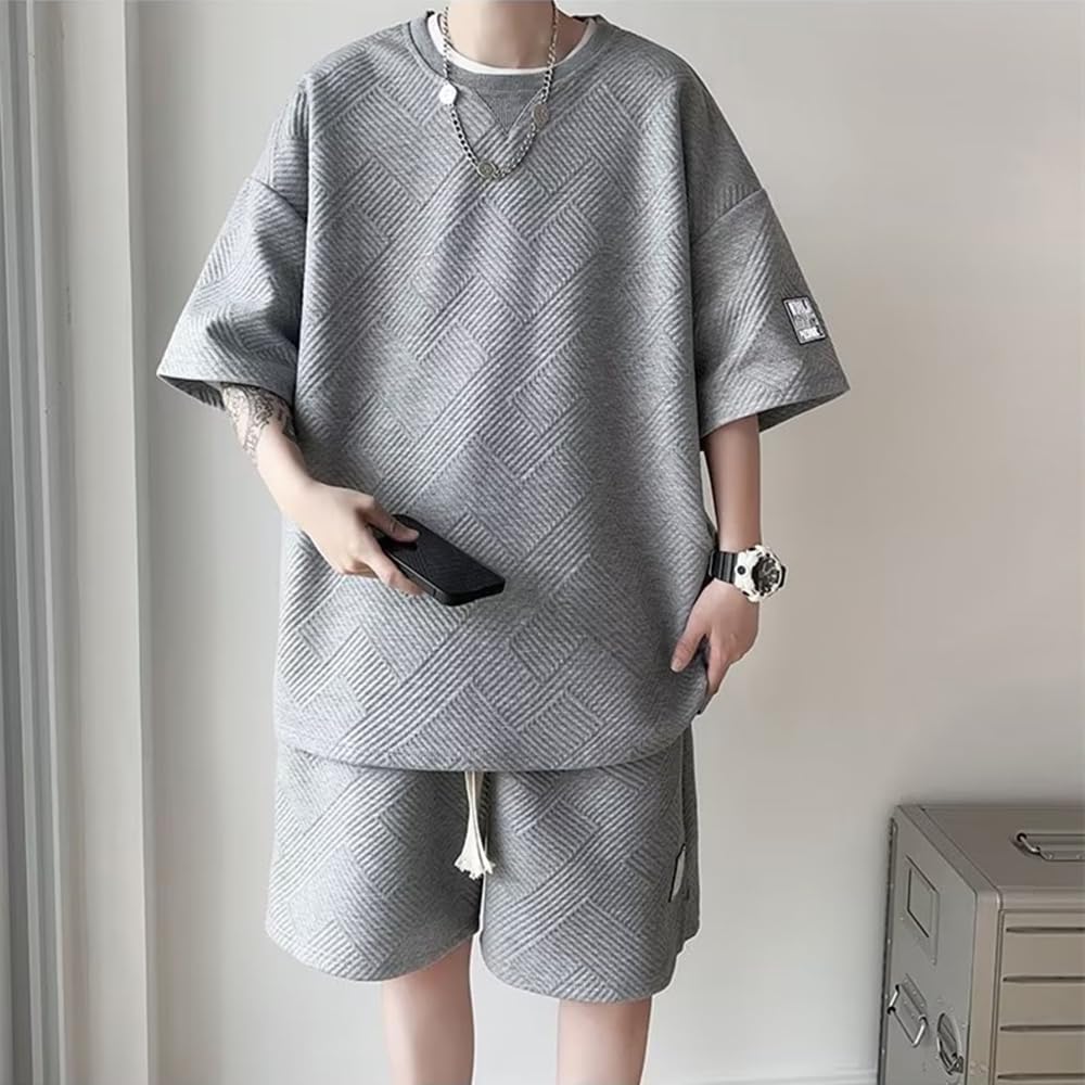 メンズ 夏の吸汗速乾セットアップ 半袖Tシャツ＆ハーフパンツ