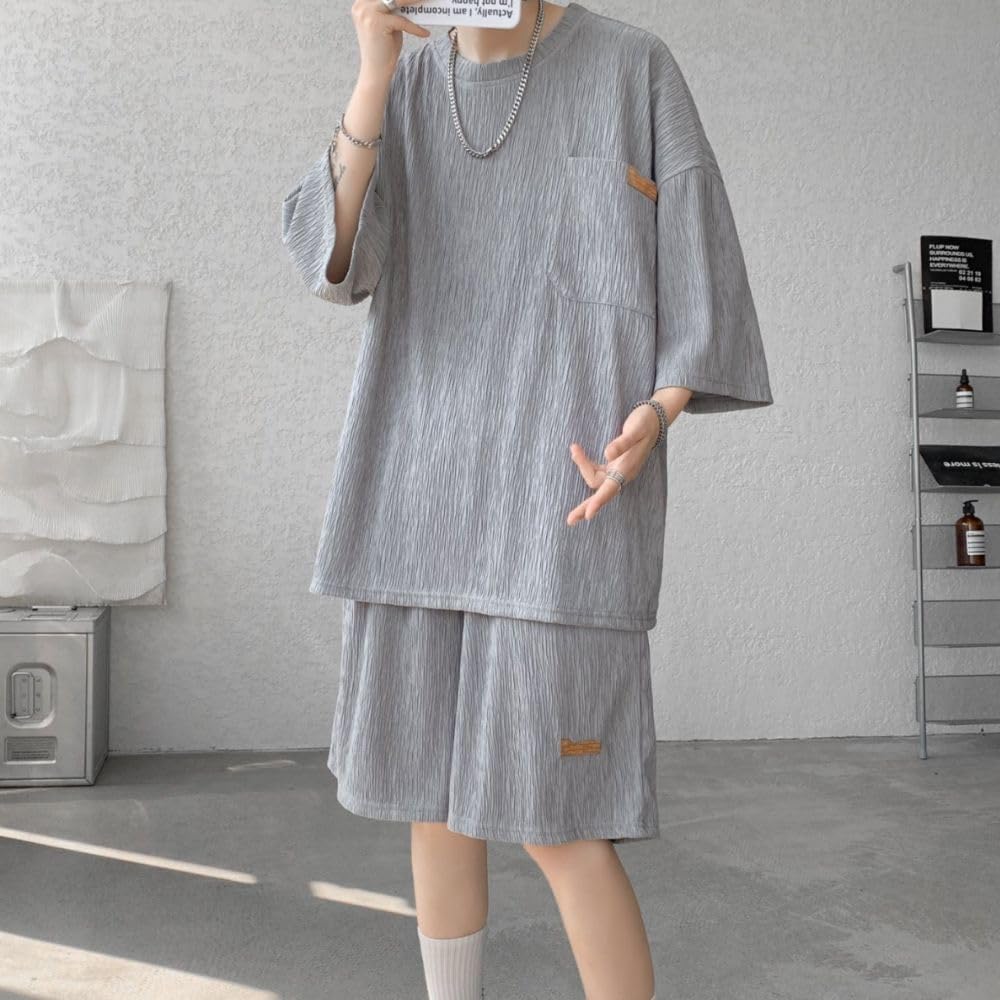 メンズ 夏用 半袖 Tシャツ＆ショートパンツ セットアップ 大きいサイズ カジュアル通気性 ルームウェア