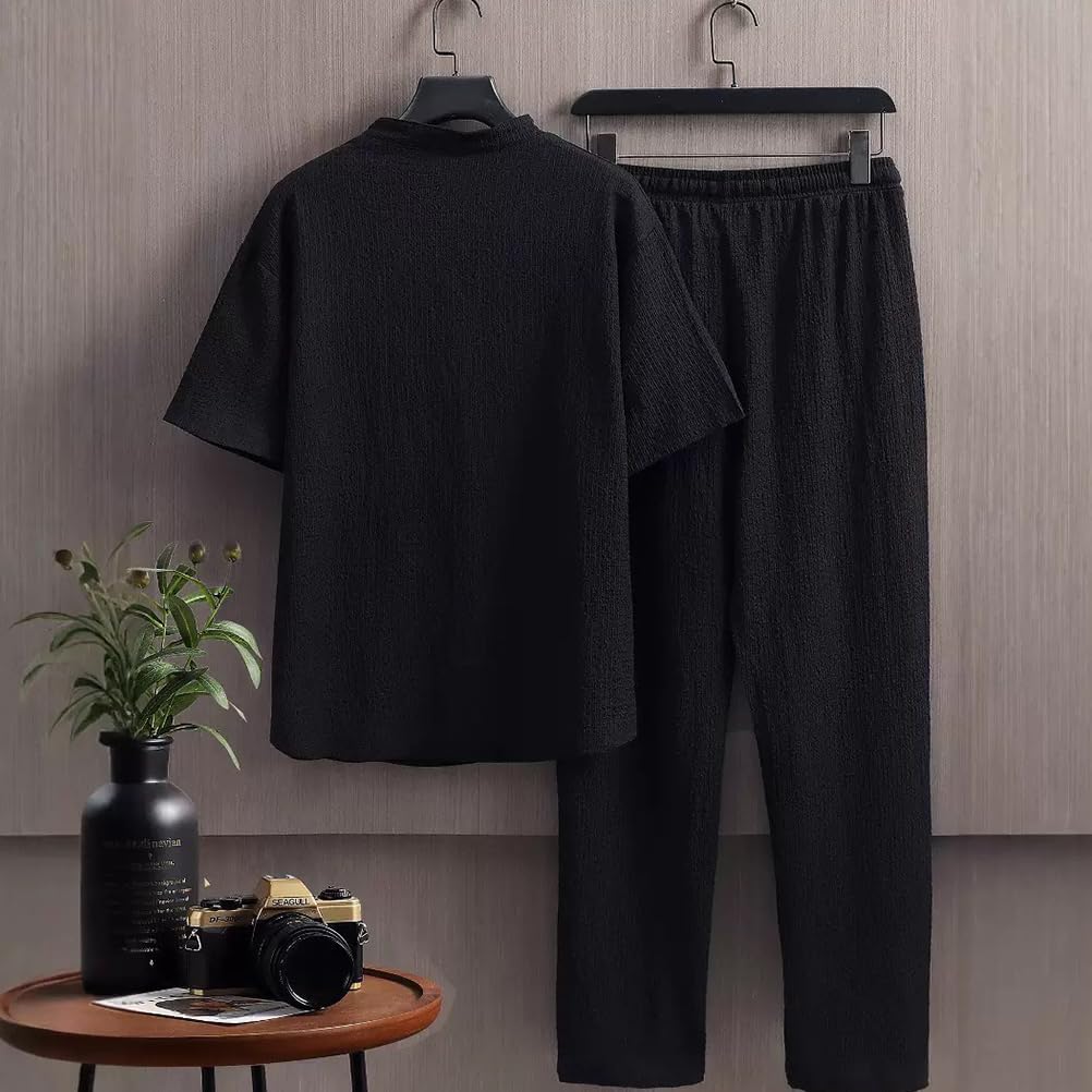 メンズ夏用無地半袖Tシャツ＆ハーフパンツセットアップ（大きいサイズ対応）
