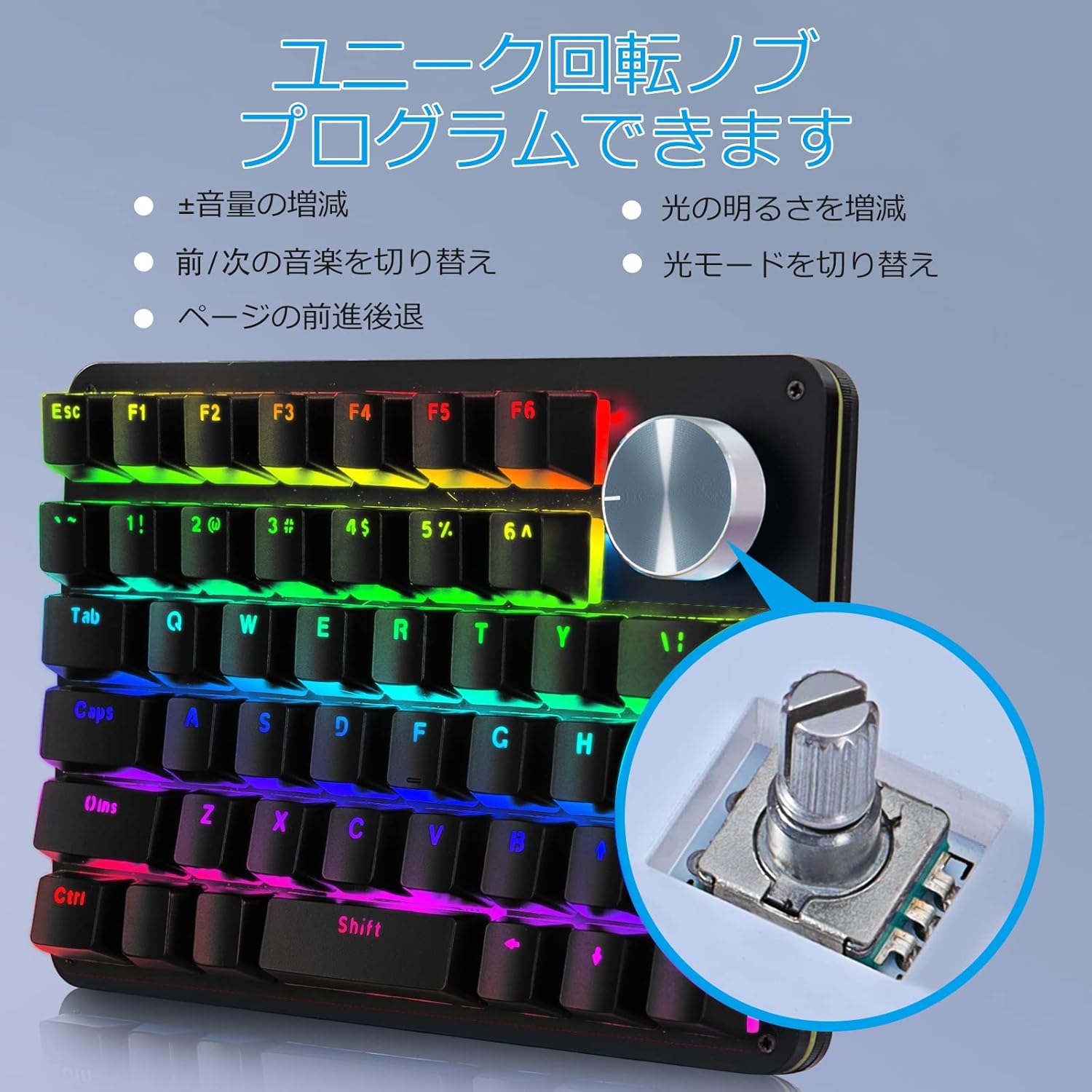 片手ゲーミングキーボード（マクロ機能・RGBバックライト・プログラム可能・45キー・赤軸・ブラック）