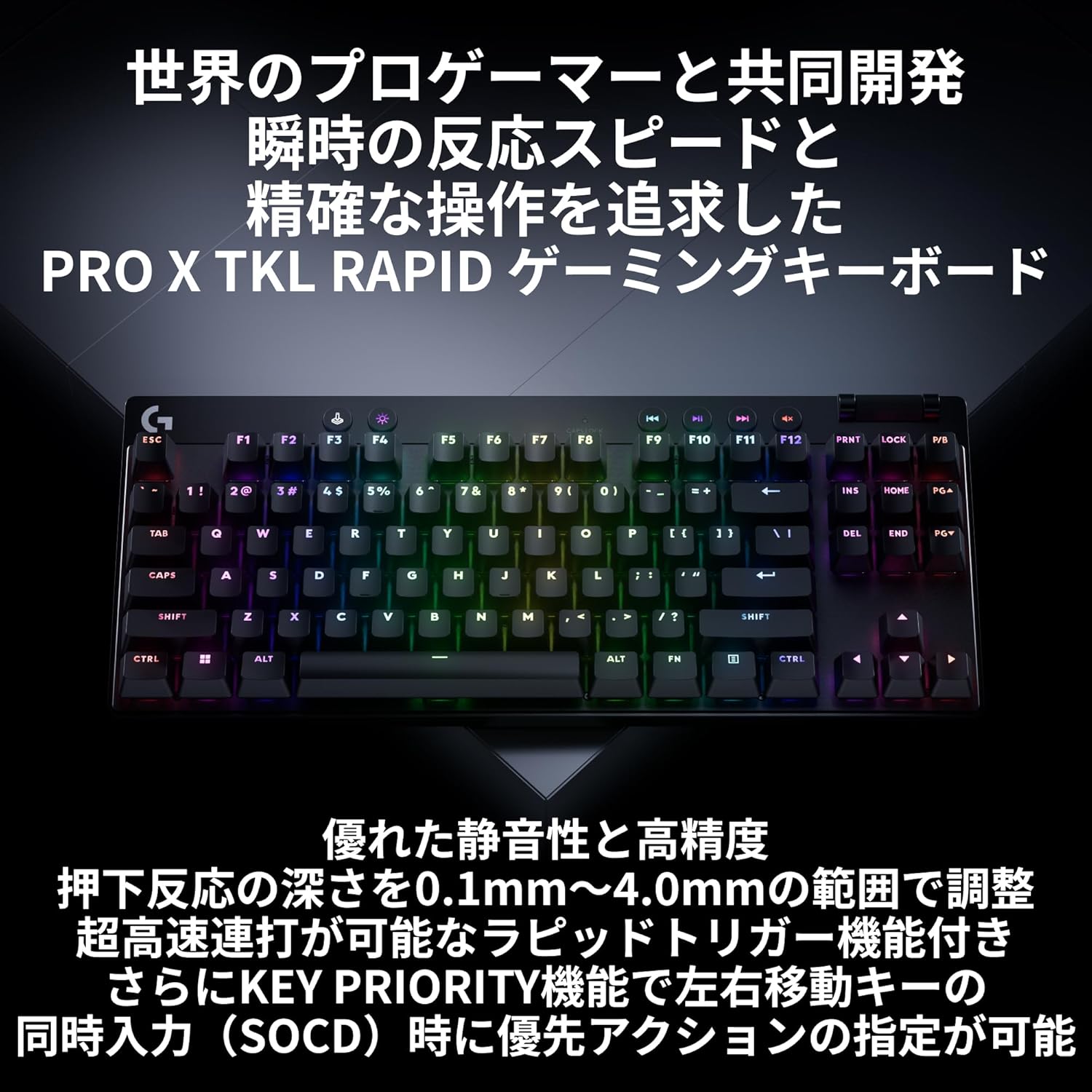 Logicool G ゲーミングキーボード PRO X TKL RAPID 日本語配列 有線 テンキーレス 35g押下圧