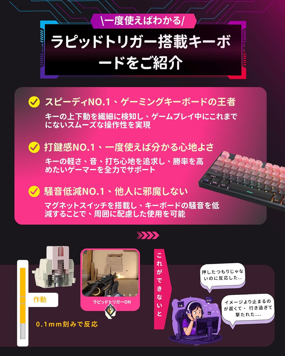 ゲーミング用メカニカルキーボード（ピンク）CNCアルミフレーム・RGB・有線タイプ