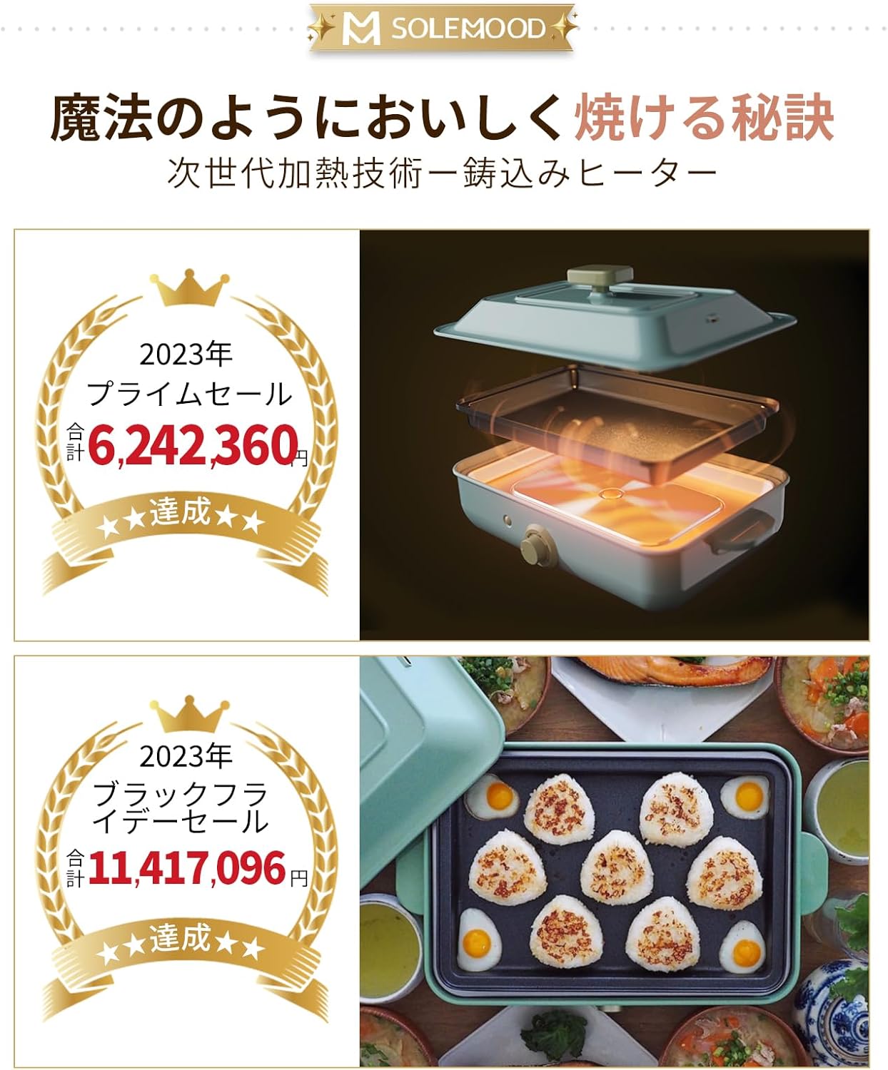 多用途ホットプレート 4枚プレート・波型付き 1200W おしゃれ (ブルー)