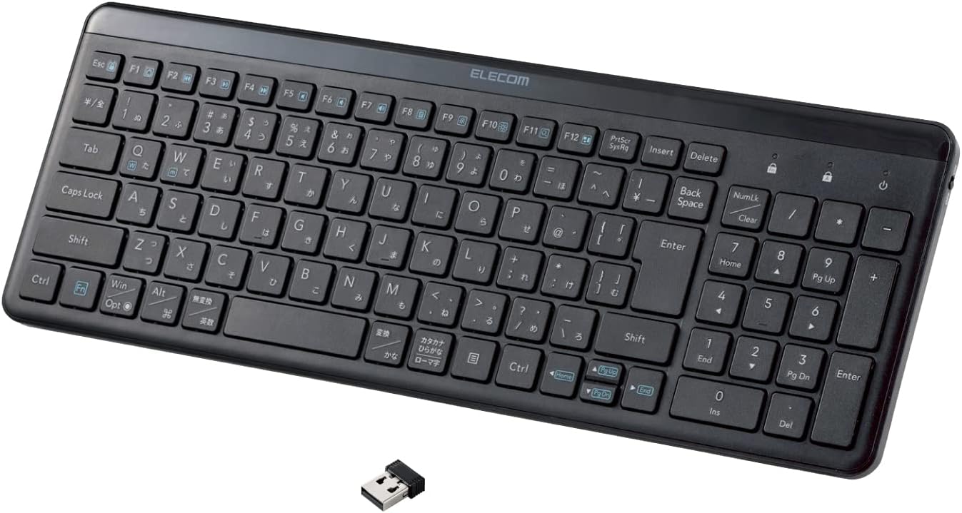 静音薄型コンパクトワイヤレスキーボード（テンキー付き・ブラック）