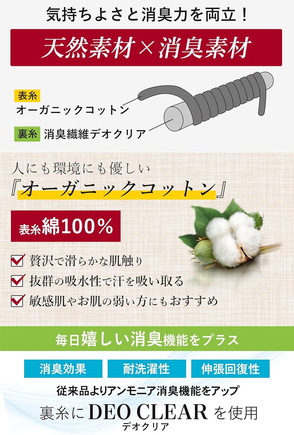 抗菌防臭ビジネスソックス メンズ 旭化成ロイカCF使用 日本製 綿100% オーガニックコットン 黒 24～30cm