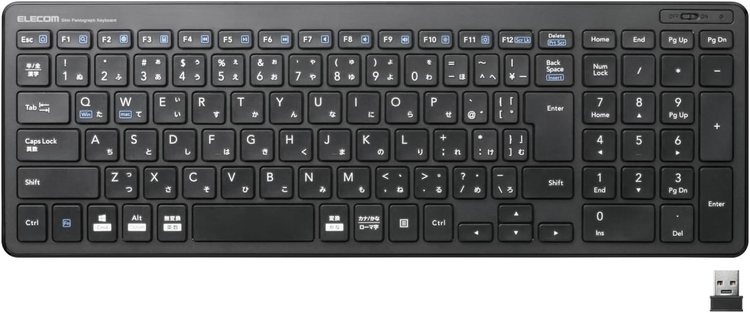 エレコム コンパクト ワイヤレスキーボード テンキー付き ブラック