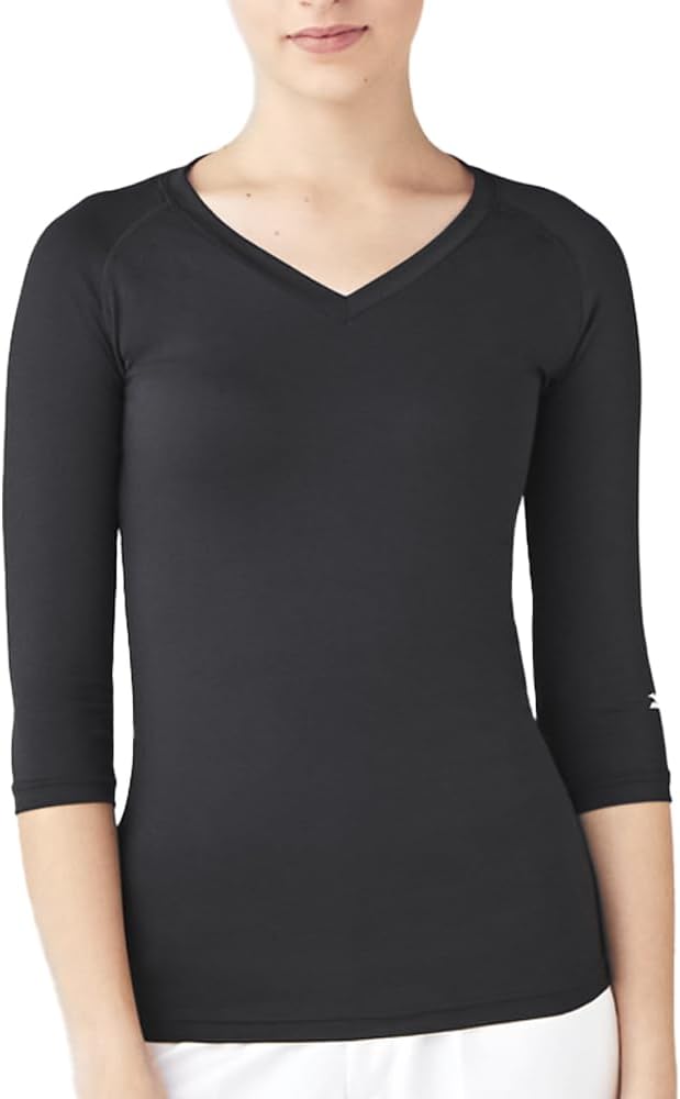 スポーツ向け吸汗速乾ストレッチVネック七分袖インナー レディース