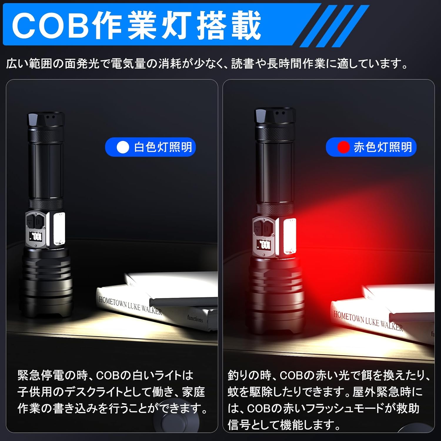 強力5000000ルーメンLED懐中電灯｜USB充電式・防水・ズーム式・10モード調光【登山、夜釣り、災害対策】