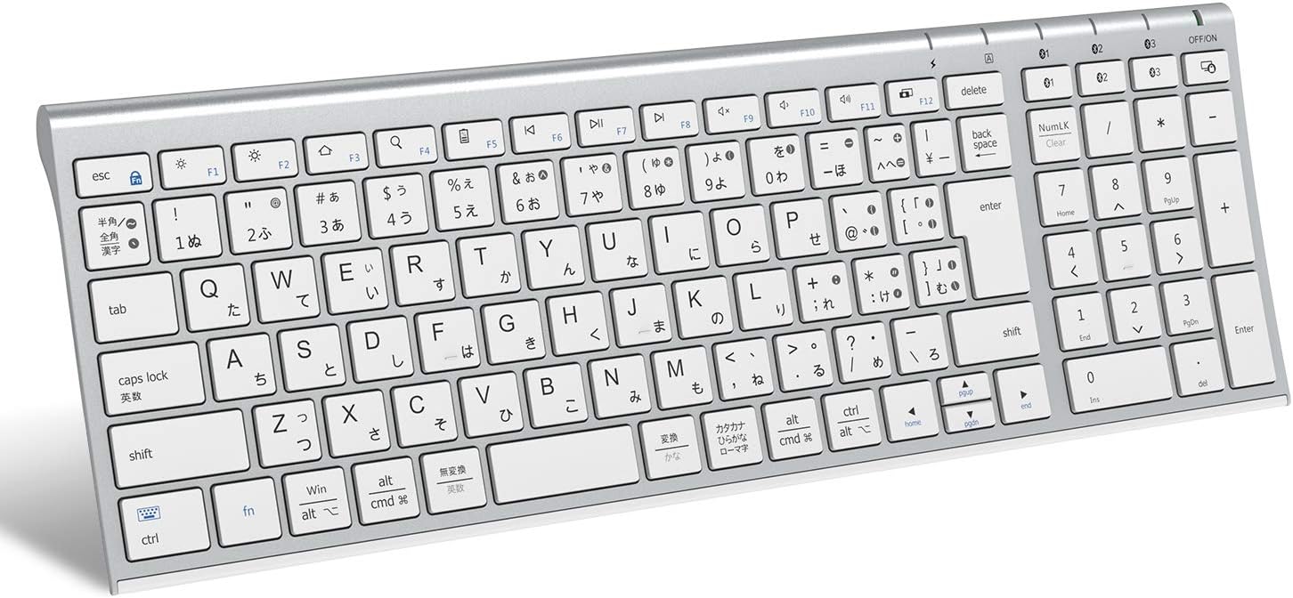 iClever Bluetoothワイヤレスキーボード JIS配列 フルサイズ 静音設計 充電式Type-C シルバー