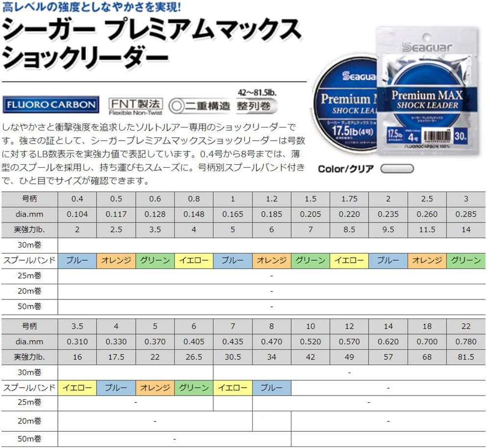 シーガー プレミアムマックス ショックリーダー 仕掛け用リーダーライン