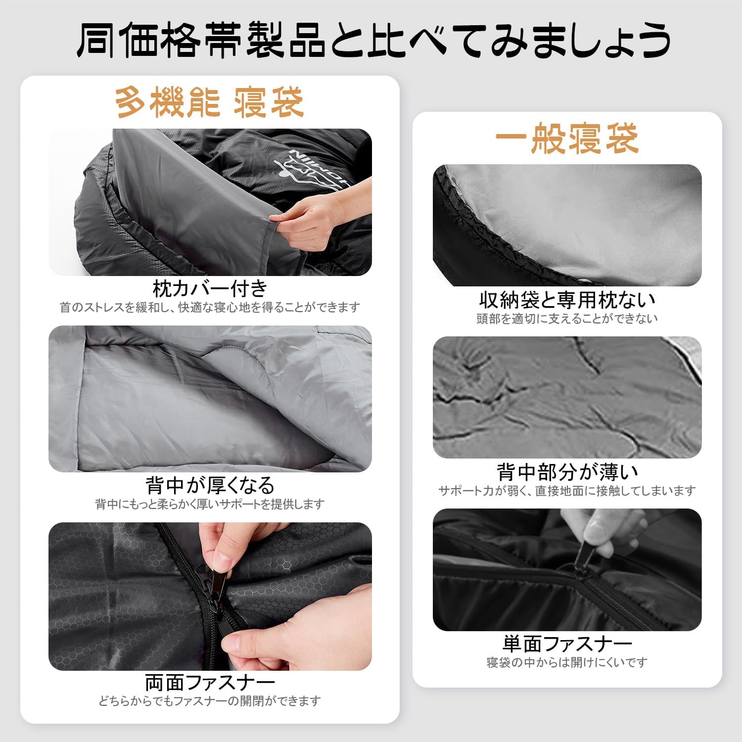 オールシーズン軽量寝袋 シュラフ 封筒型 -5℃ -25℃ コンパクト枕付き 防水 キャンプ用