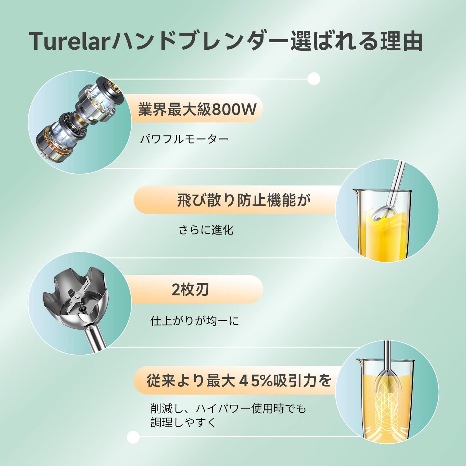 ハンドブレンダー 800W | 離乳食・氷も砕ける6役調理器具 (ホワイト)