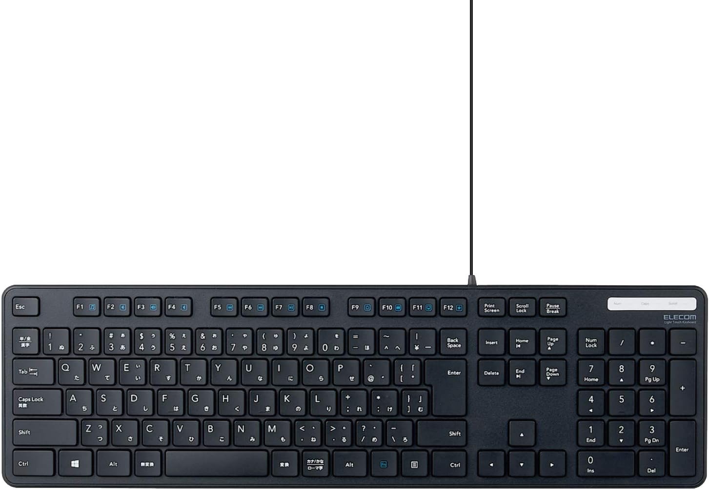 抗菌薄型フルサイズ有線キーボード（テンキー付き・ブラック）