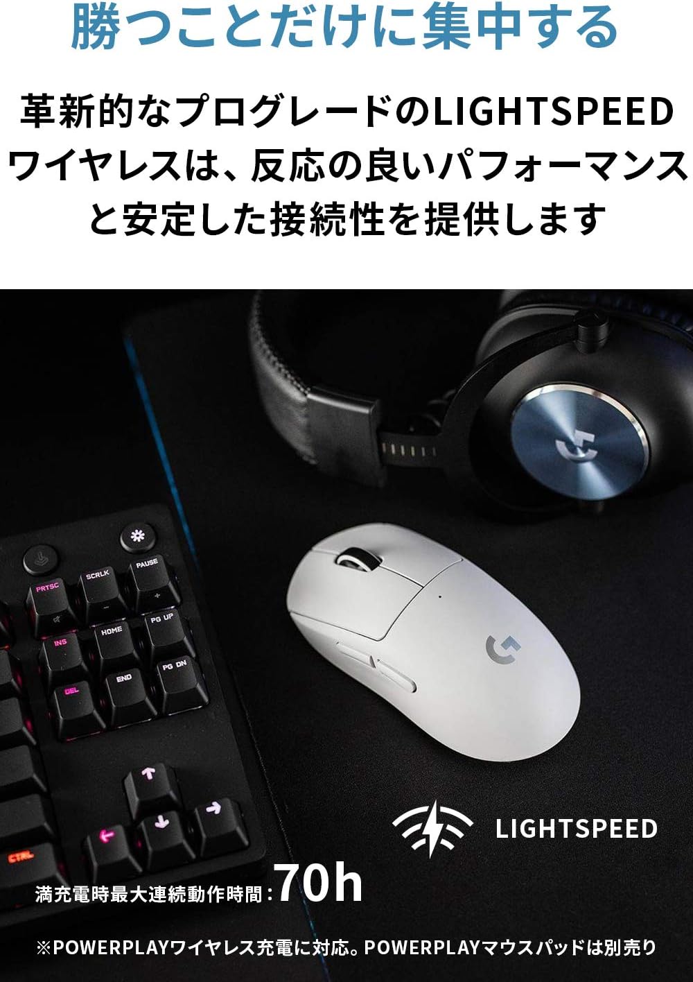 Logicool G PRO X SUPERLIGHT ワイヤレスゲーミングマウス(63g未満、LIGHTSPEED HERO 25Kセンサー、POWERPLAY対応、ホワイト)