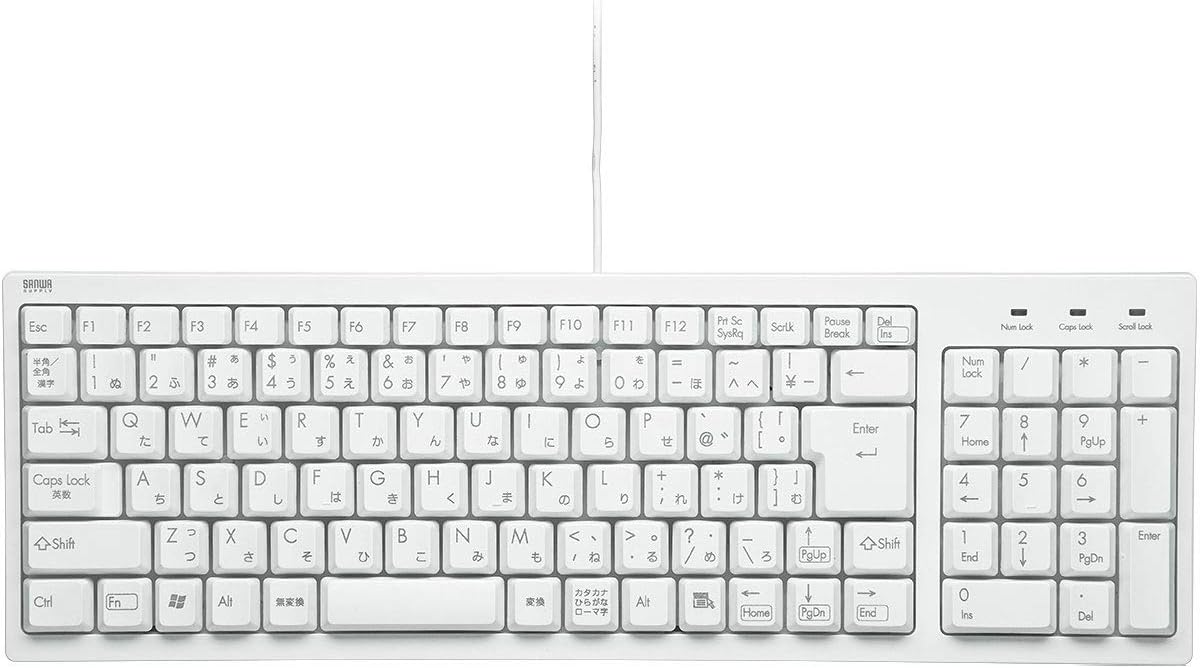有線コンパクトキーボード テンキー付き USB接続 日本語103キー メンブレン ホワイト SKB-KG2WN2