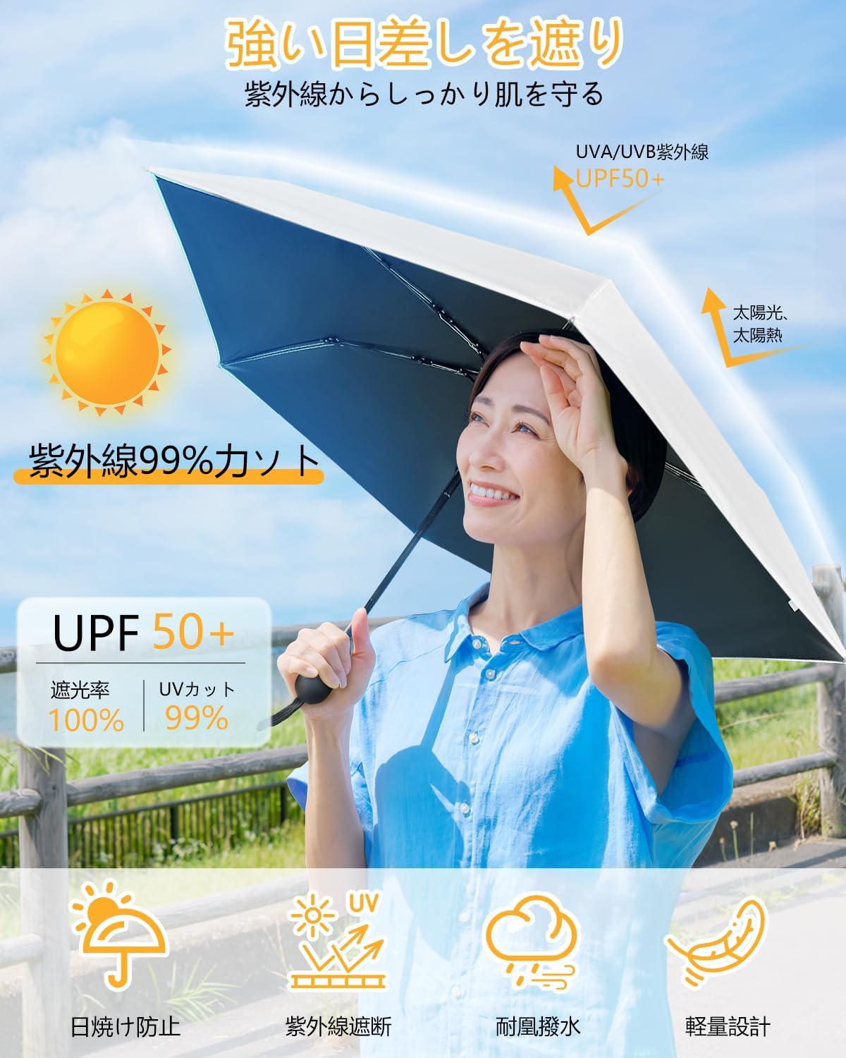 母の日・父の日向け 超軽量 UVカット100% 完全遮光 折りたたみ日傘 コンパクト 収納ポーチ付き