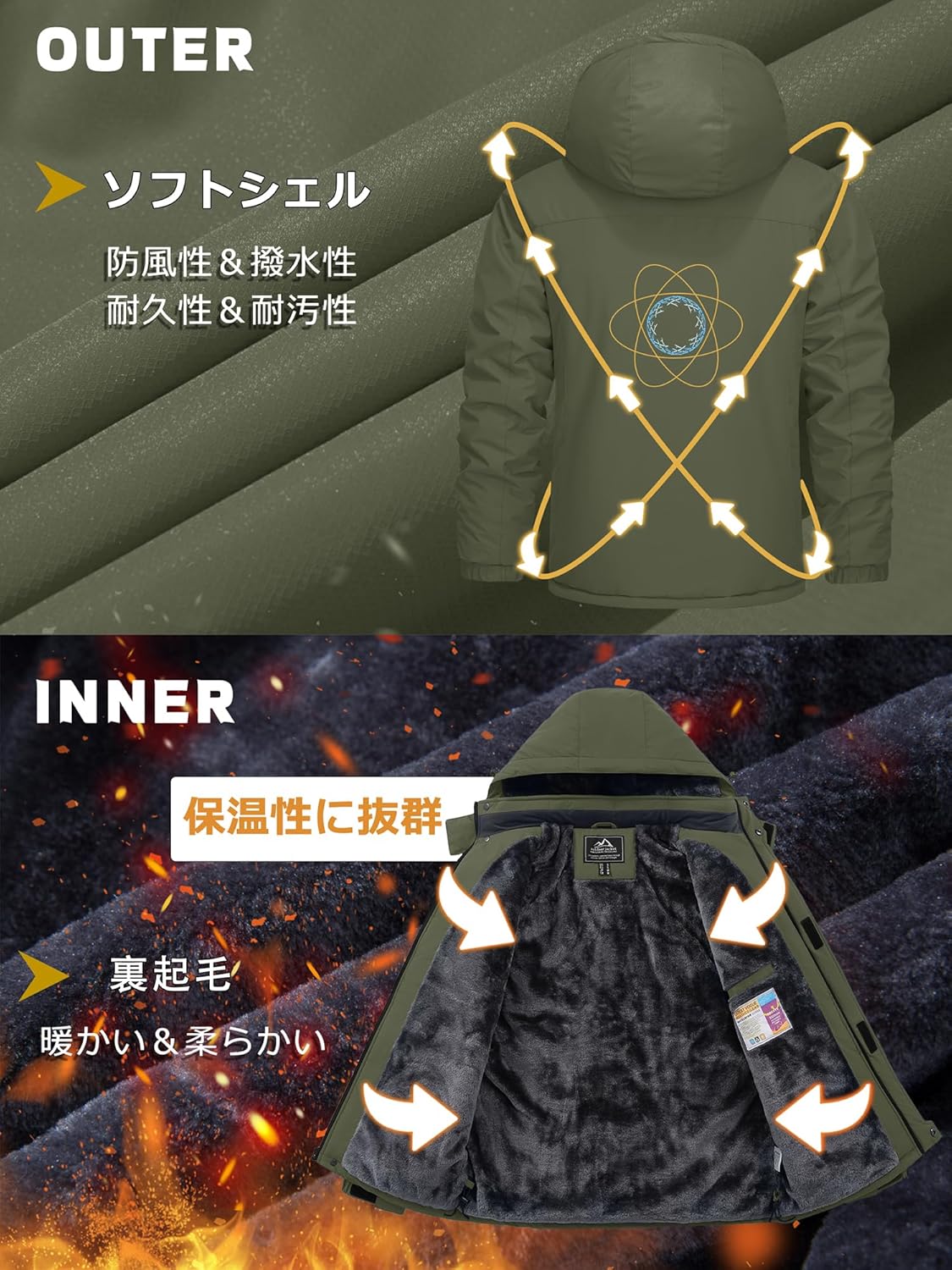 冬のアウトドア用防風防寒マウンテンパーカー メンズ ハンドリムーバブルフード