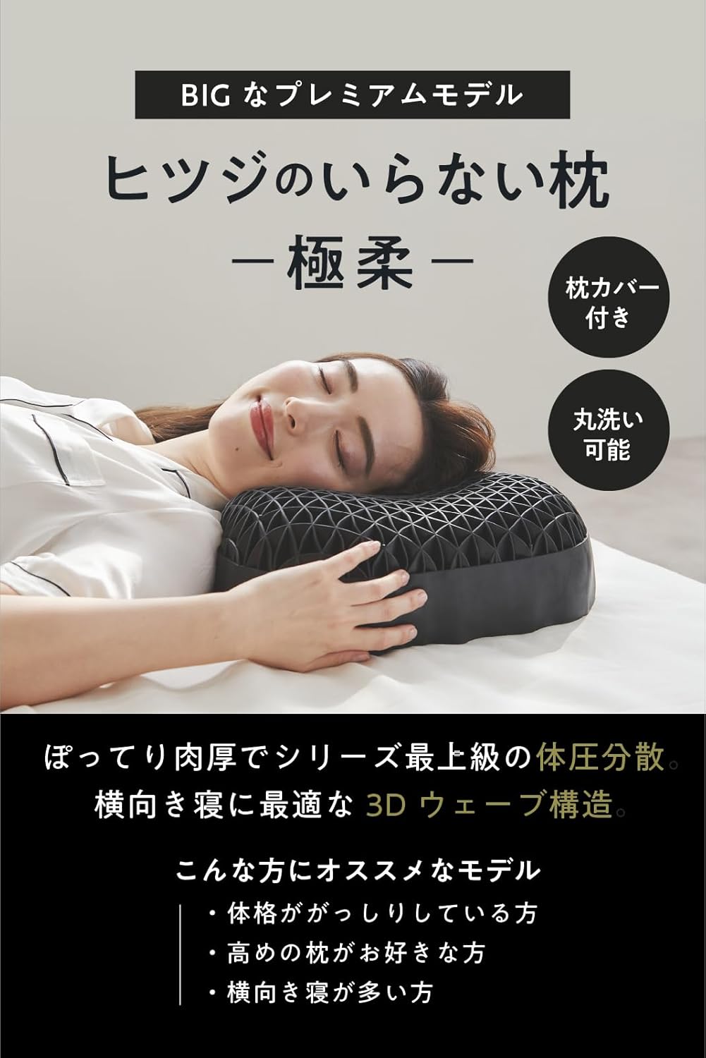 父の日ギフト テンセルカバー付き高め枕 BIGサイズ 極柔横向き寝対応 眠りサポート