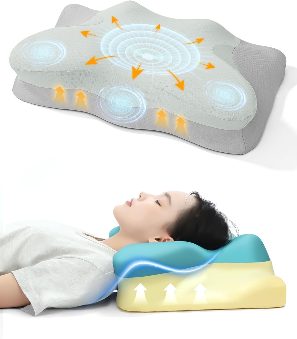 安眠枕 二層構造 低反発×高反発 持続冷感 快眠グレー 立体構造で高さ調整可