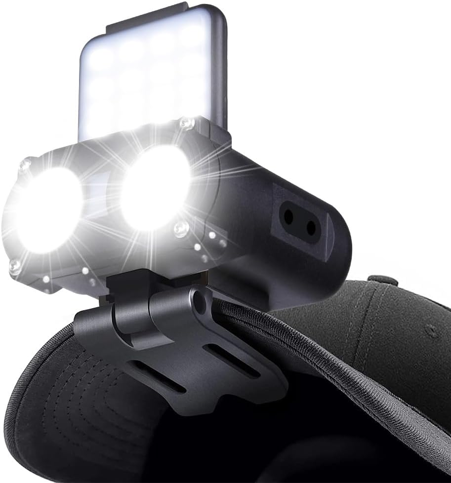 充電式キャップライト ヘッドライト IPX4防水 30~900ルーメン 180°角度調節 収納ボックス・取扱説明書付き