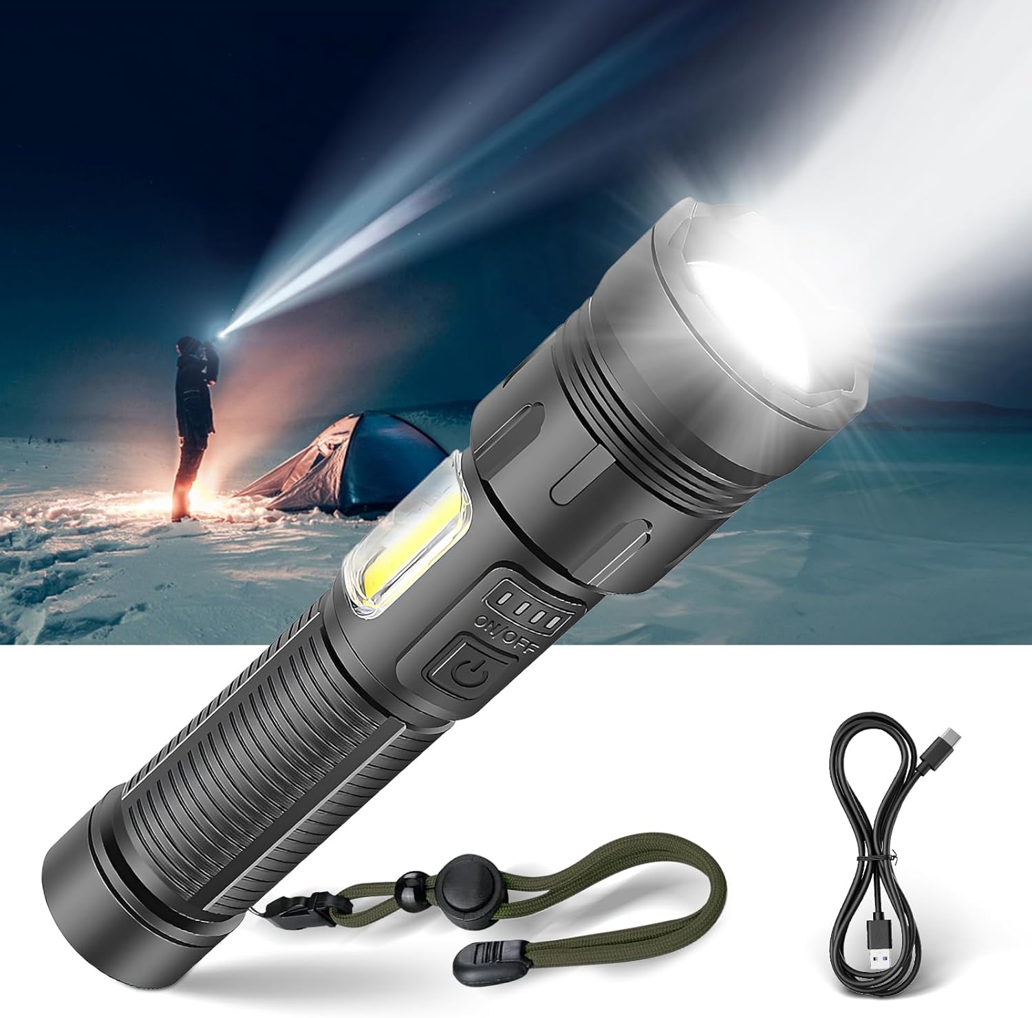 防災用高輝度LED懐中電灯【XHP160・5000mAh・7モード】アルミ合金製・IPX6防水・Type-C充電式