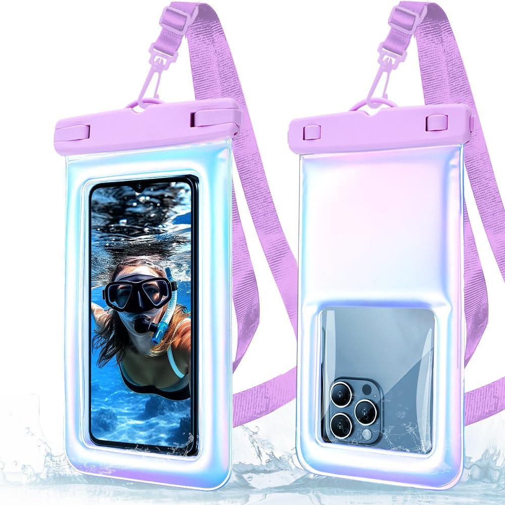 2025強化版 防水スマホケース 水中撮影対応 IPX8認定 最大7.2インチ 携帯電話用 カラフル・パープル