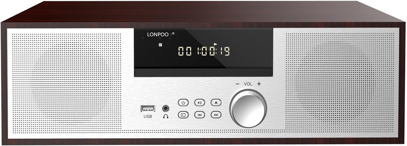 コンパクトCDプレーヤー 40W Bluetooth対応 ミニコンポ ウッドキャビネット