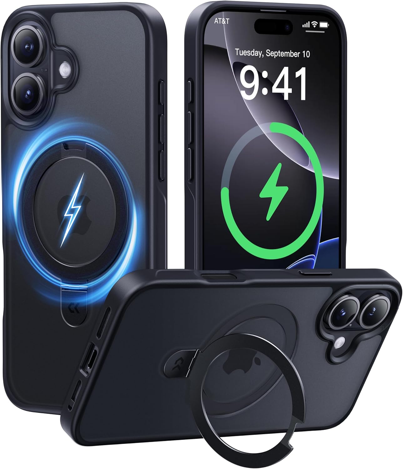 8周年記念 CASEKOO iPhone 16用 耐衝撃ケース マット仕上げ 25W急速充電対応 MagSafe対応 6.1インチ ブラック