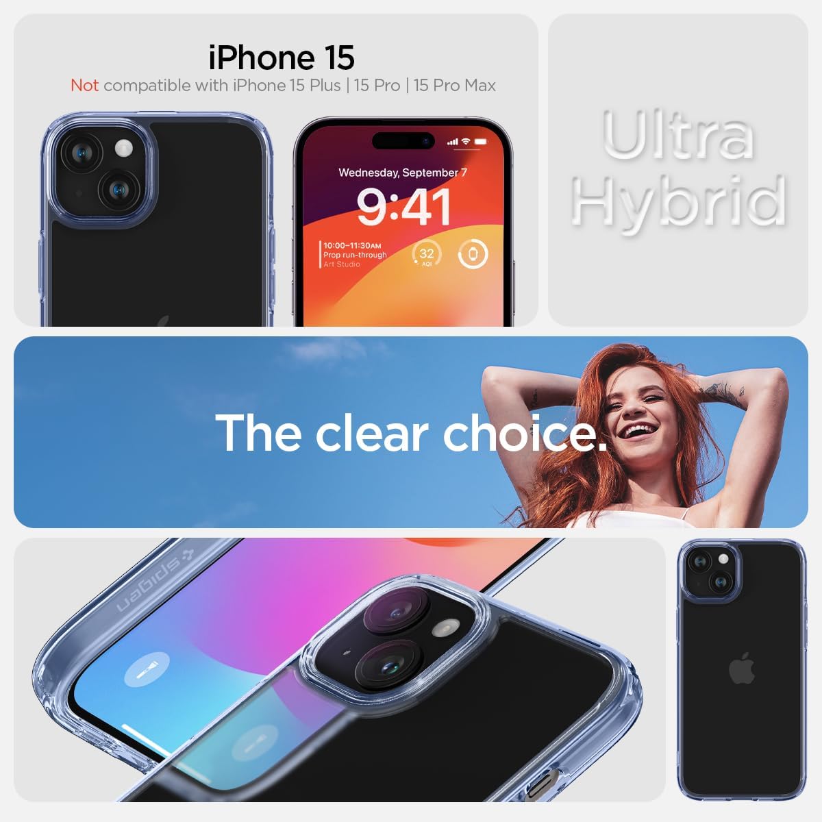 iPhone 15 ケース ストラップホール付き 透明 TPU 耐衝撃 ウルトラ・ハイブリッド