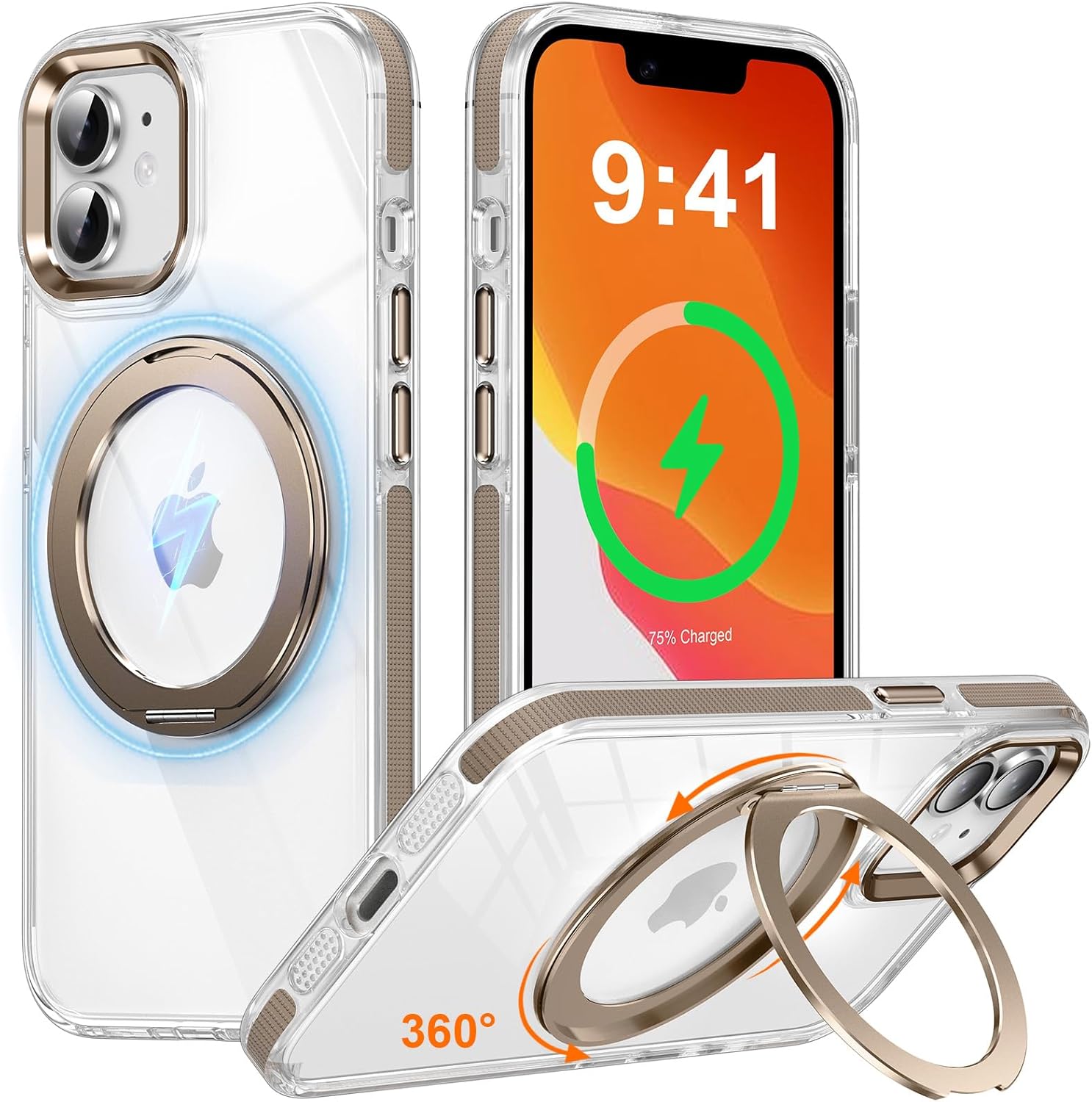 iPhone 12/12 Pro用 360度回転多機能スタンドケース マグネット&滑り止めデザイン 軽量耐衝撃