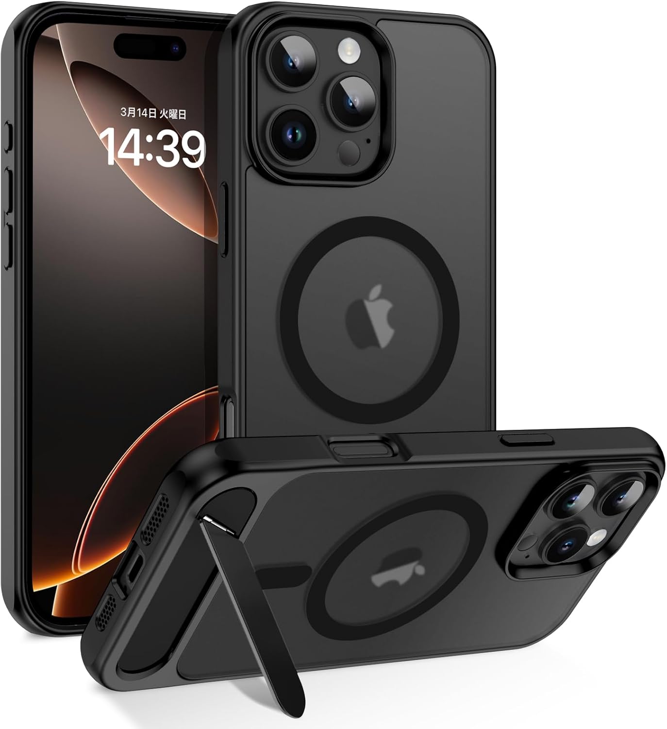 iPhone 16 Pro Max用 MagSafe対応 半透明スタンドケース(ブラック)